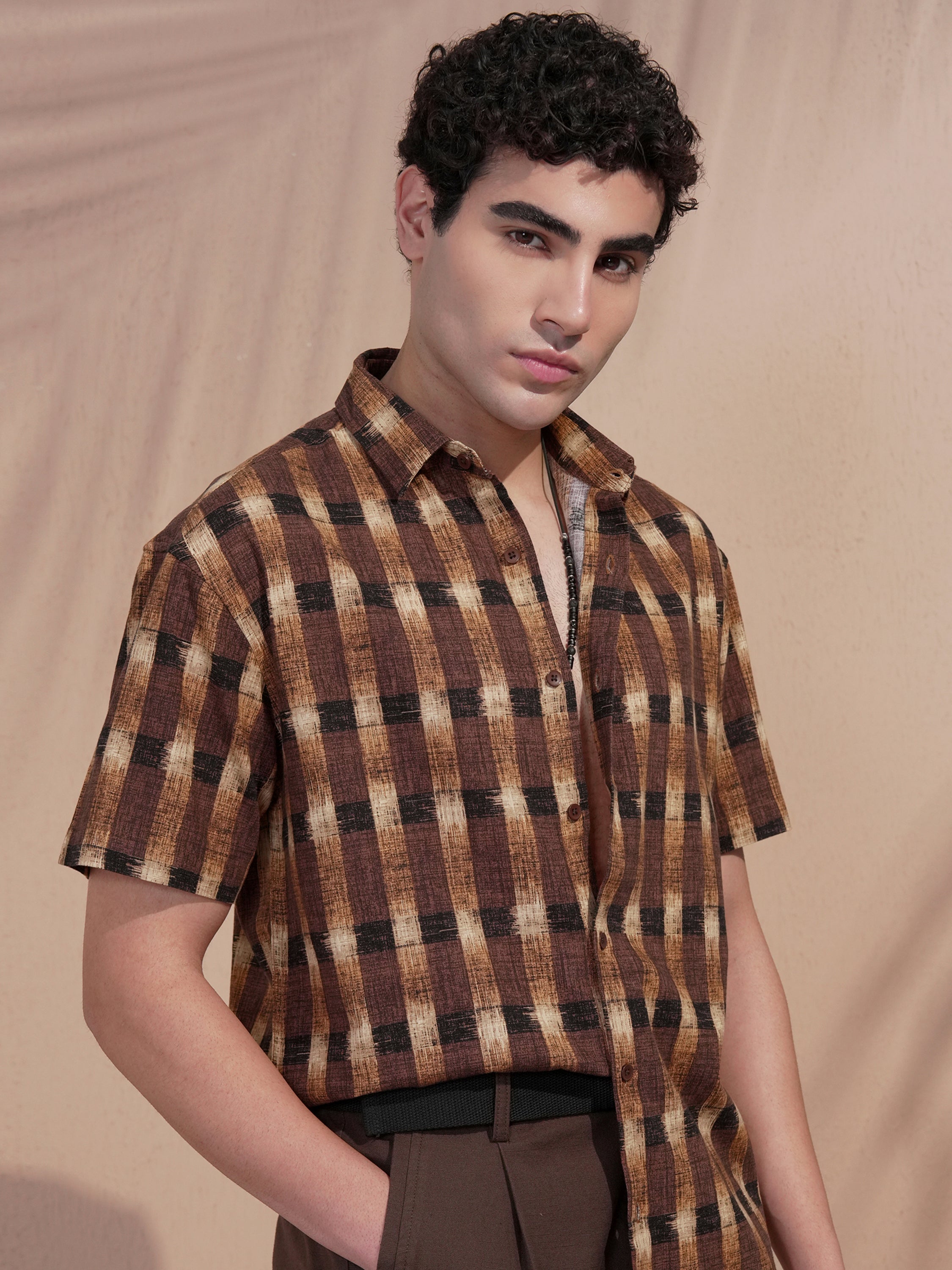 Highlander Men Brown Checked Relaxed Fit Casual Shirt - Brown - Image 6