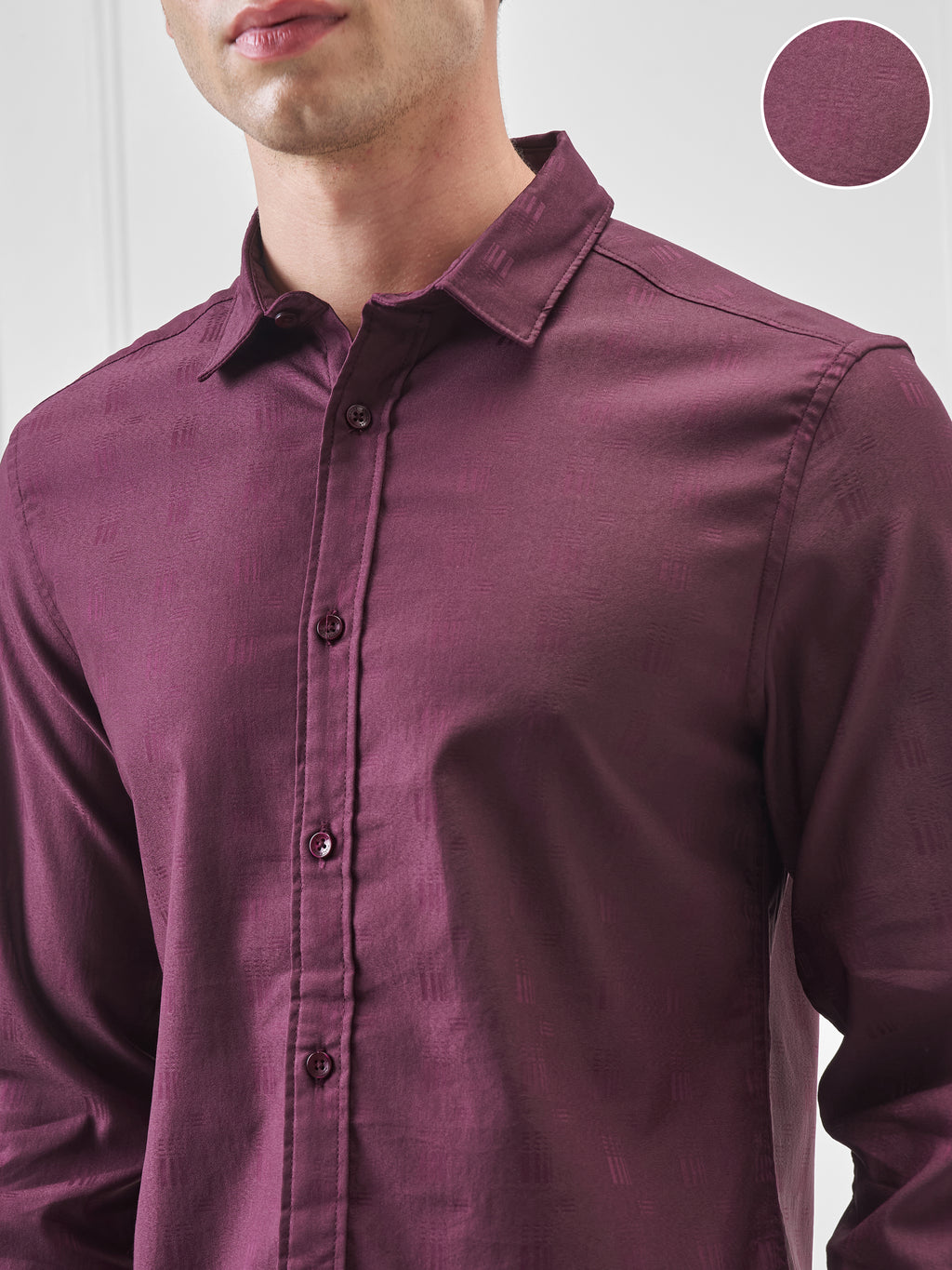 Highlander Men Purple Self Design Slim Fit Casual Shirt - Purple - Image 5