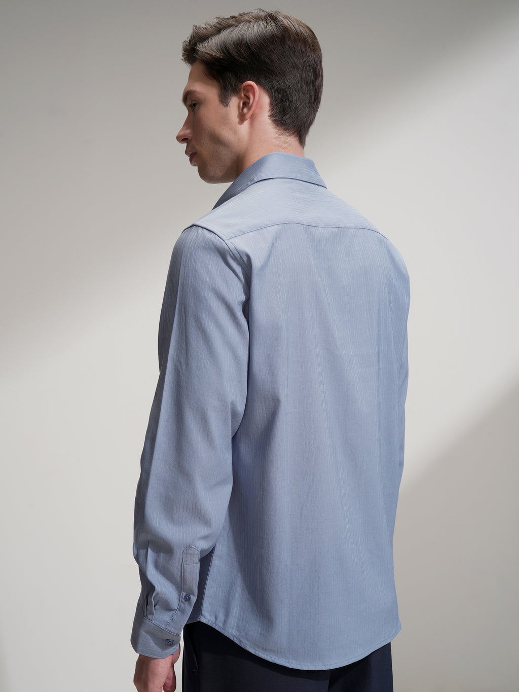 Highlander Men Blue Self Design Slim Fit Casual Shirt - Blue - Image 3
