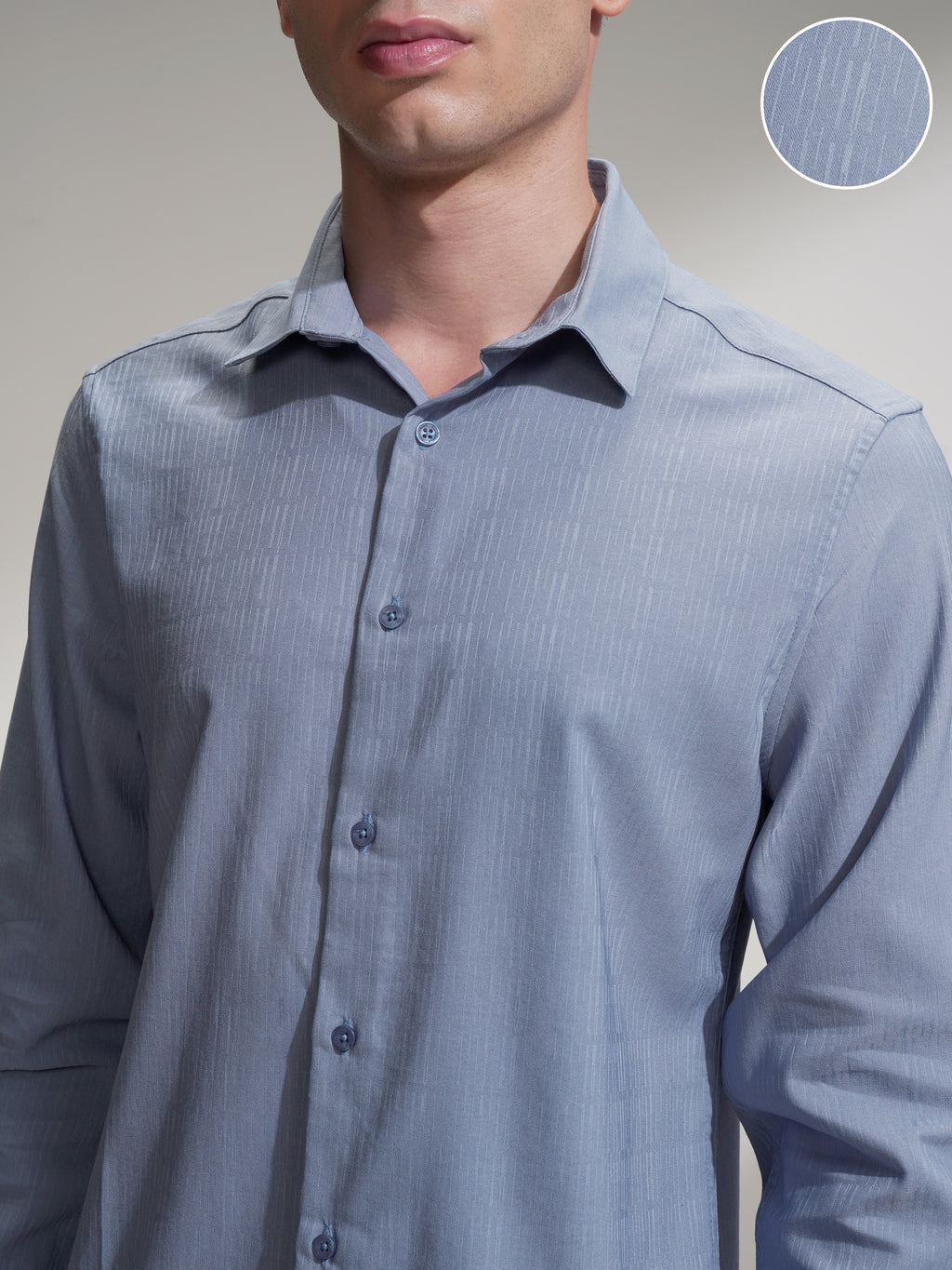 Highlander Men Blue Self Design Slim Fit Casual Shirt - Blue - Image 5