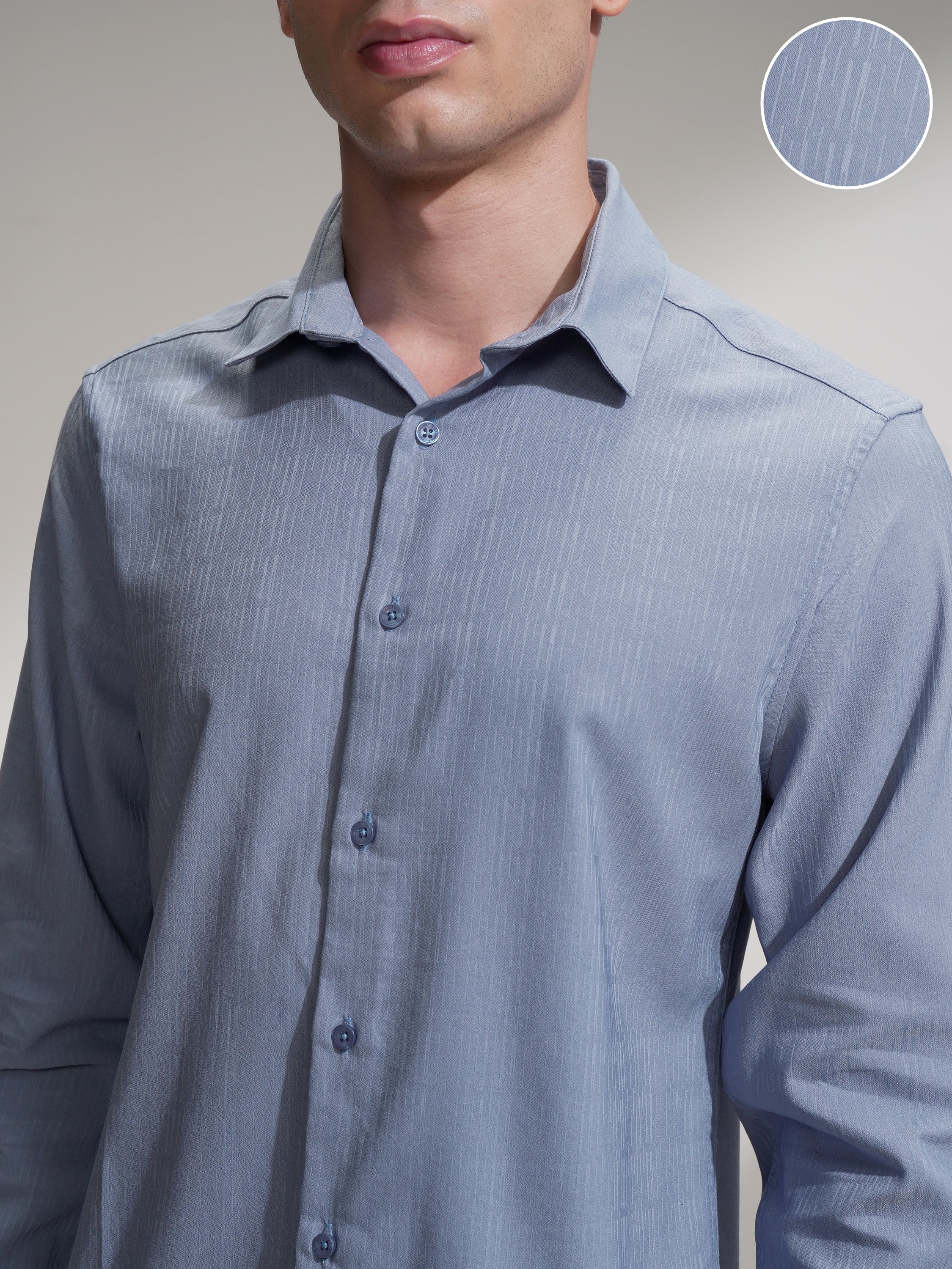 Highlander Men Blue Self Design Slim Fit Casual Shirt - Blue - Image 5
