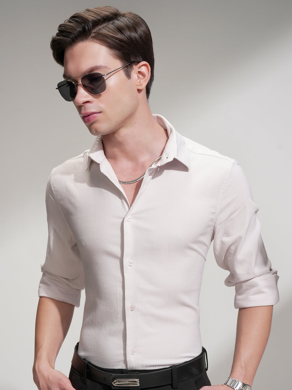 Highlander Men Pink Self Design Slim Fit Casual Shirt - Pink - Image 1