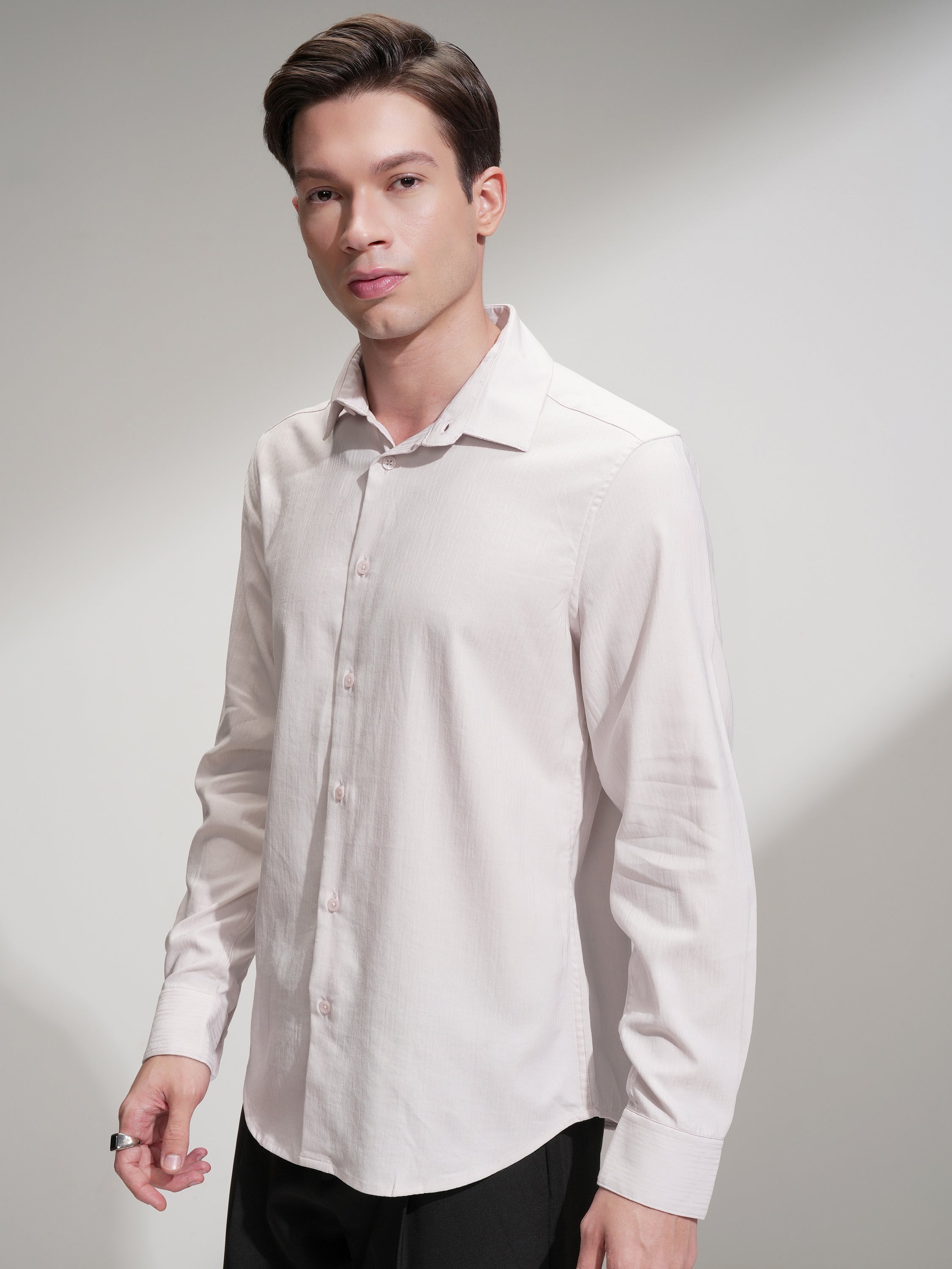 Highlander Men Pink Self Design Slim Fit Casual Shirt - Pink - Image 4