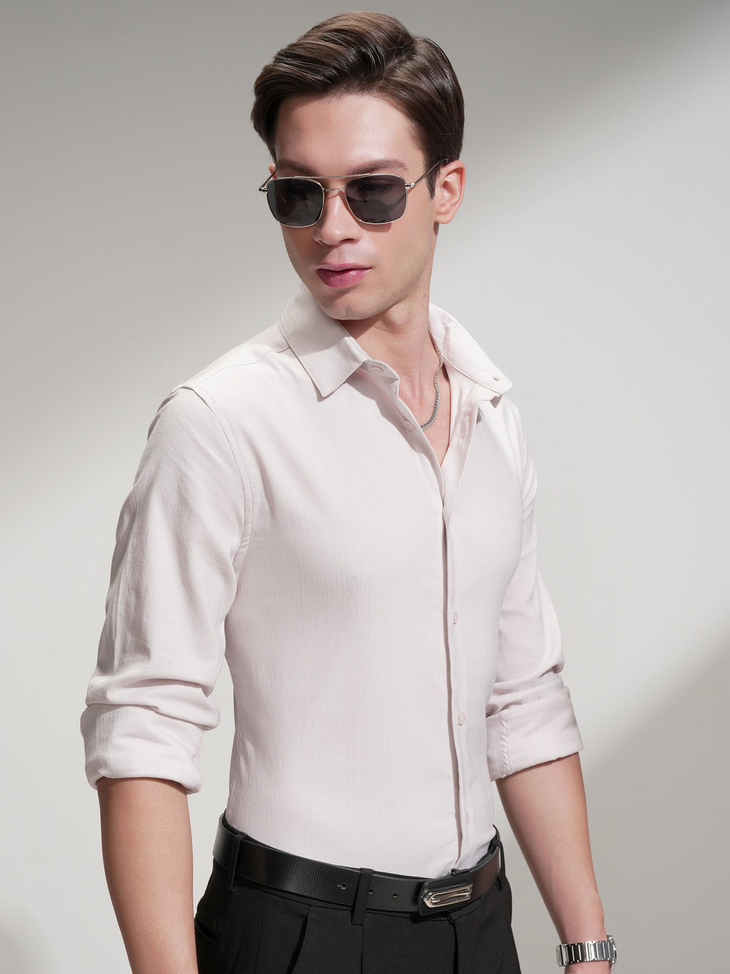 Highlander Men Pink Self Design Slim Fit Casual Shirt - Pink - Image 6