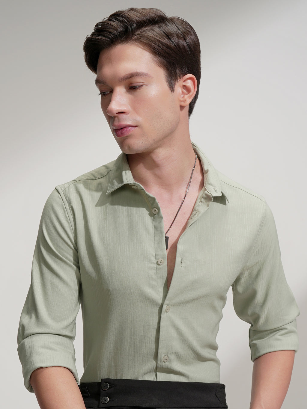 Highlander Men Green Self Design Slim Fit Casual Shirt - Green - Image 1