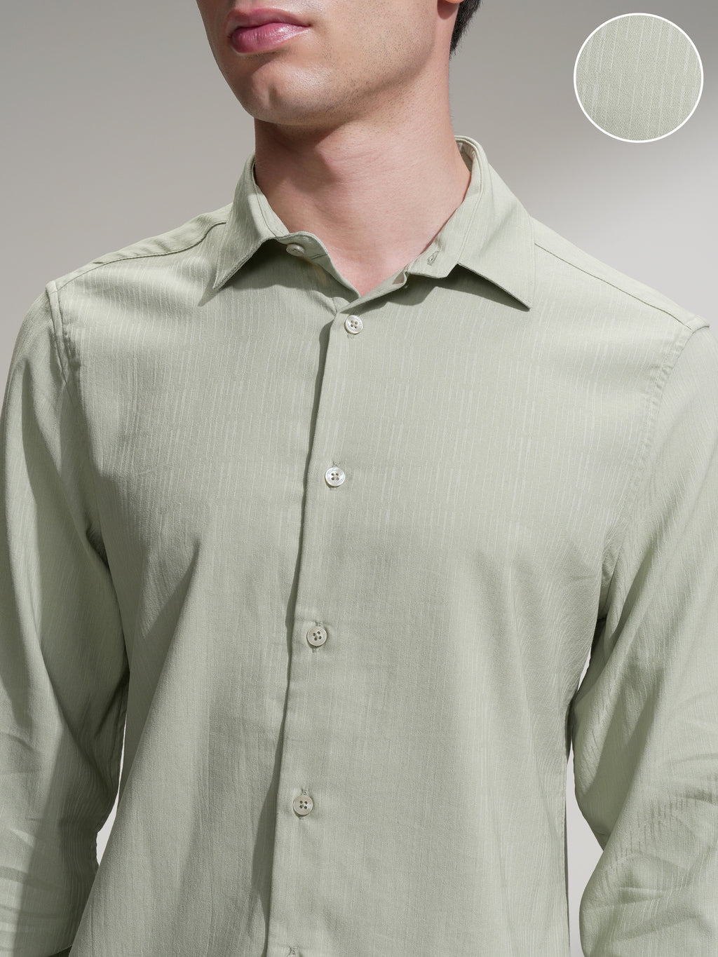 Highlander Men Green Self Design Slim Fit Casual Shirt - Green - Image 5