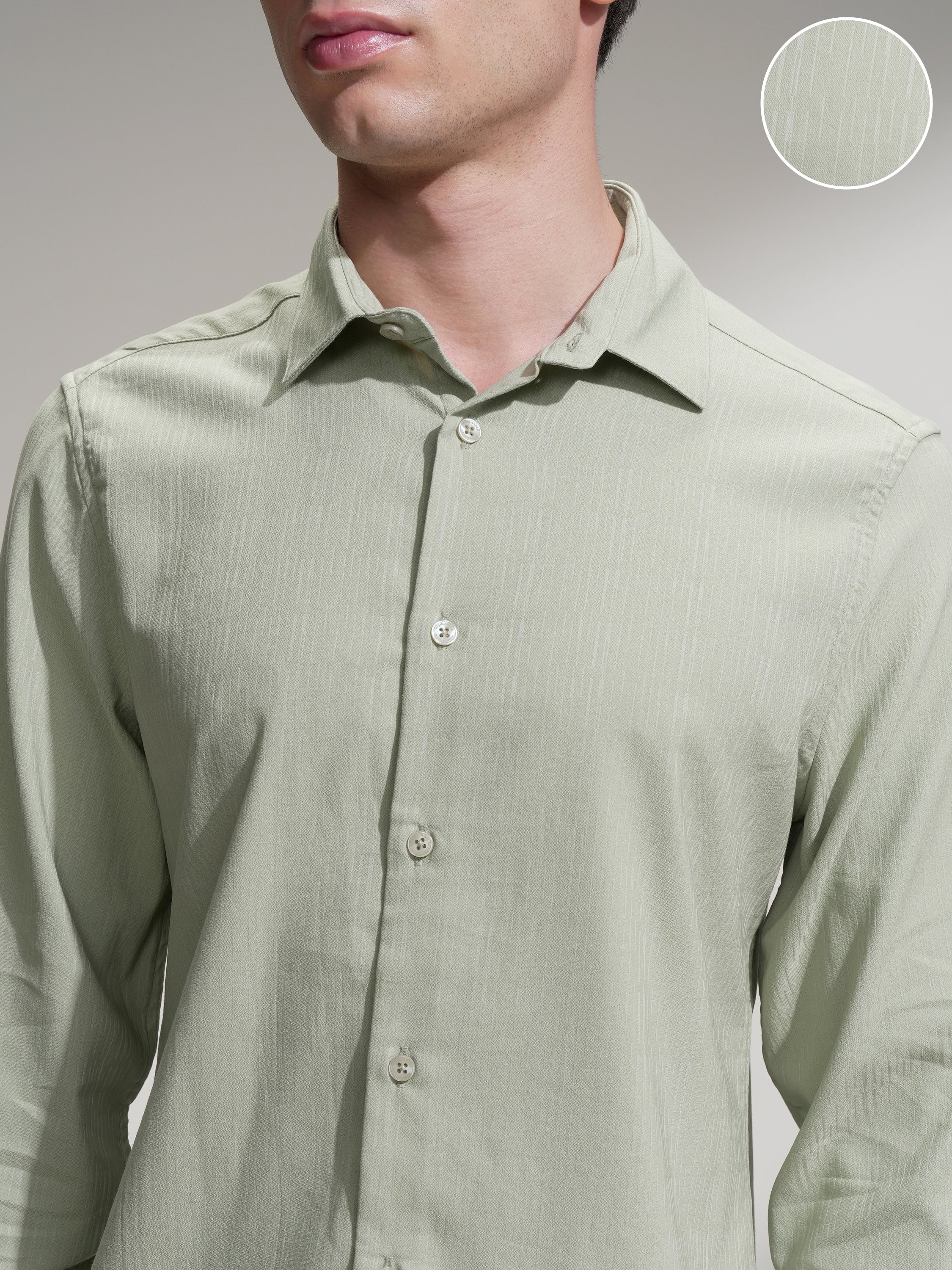 Highlander Men Green Self Design Slim Fit Casual Shirt - Green - Image 5