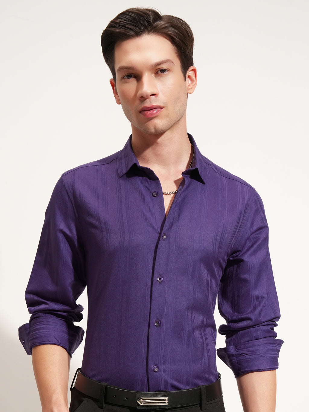 Highlander Men Purple Self Design Slim Fit Casual Shirt - Purple - Image 1