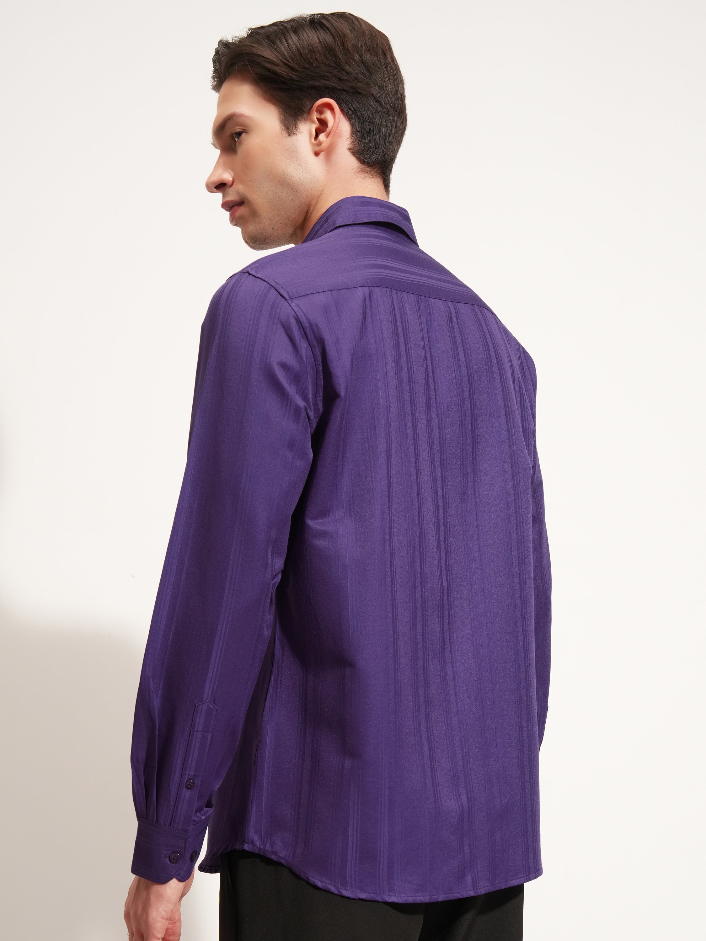 Highlander Men Purple Self Design Slim Fit Casual Shirt - Purple - Image 3