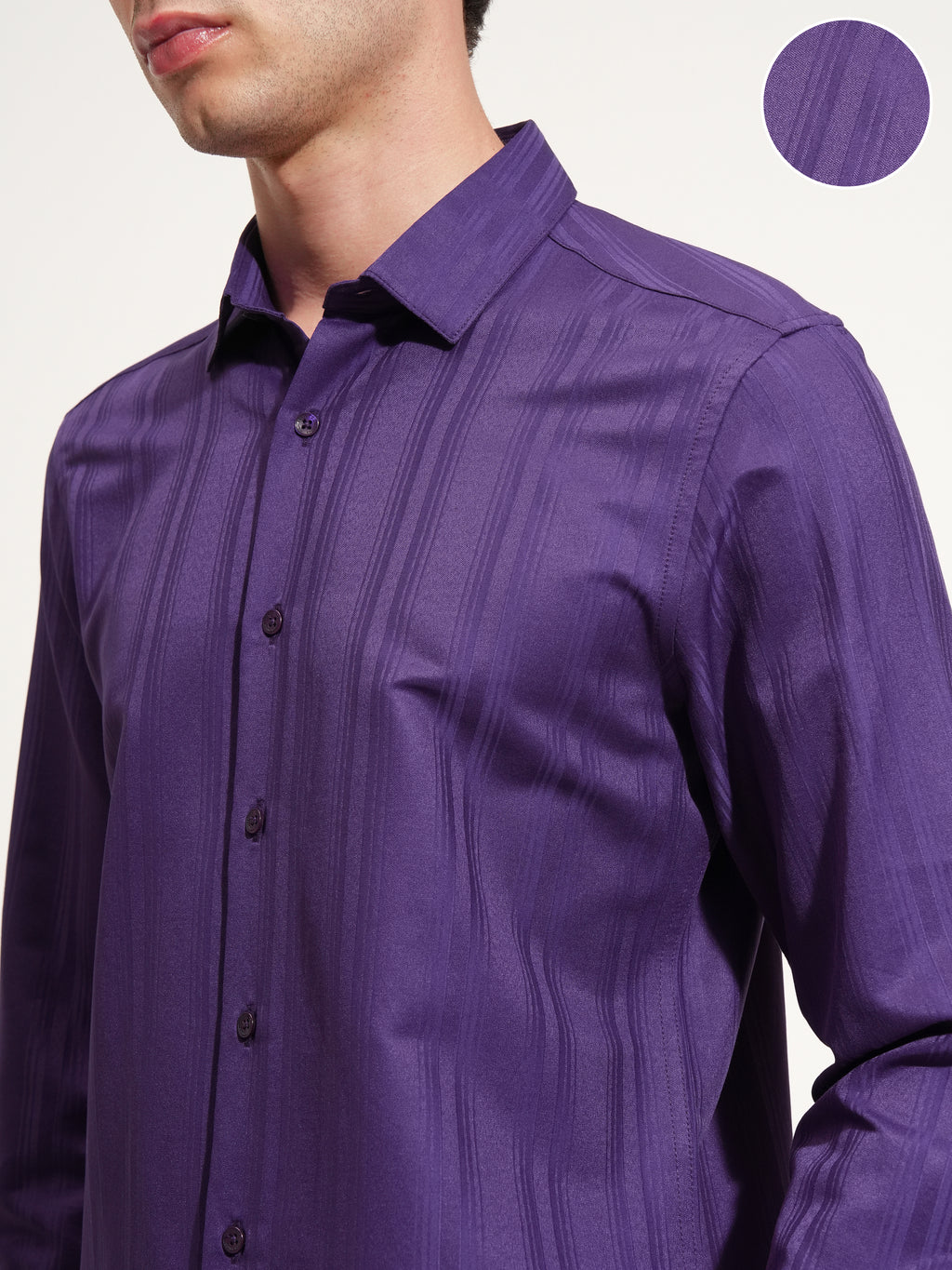 Highlander Men Purple Self Design Slim Fit Casual Shirt - Purple - Image 5