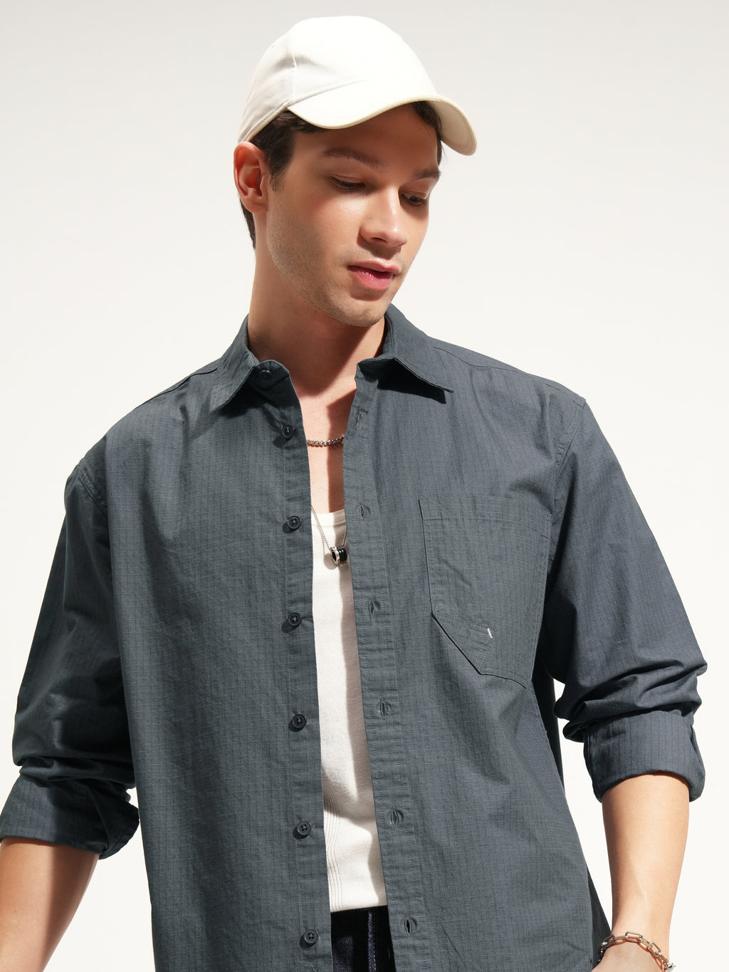 Highlander Men Blue Checked Oversized Fit Casual Shirt - Blue - Image 1