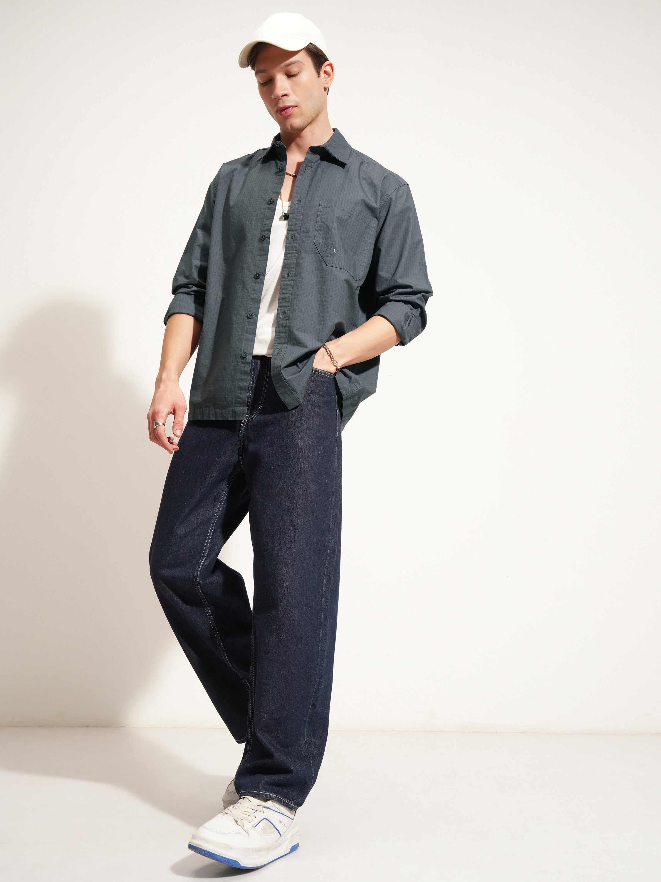 Highlander Men Blue Checked Oversized Fit Casual Shirt - Blue - Image 2