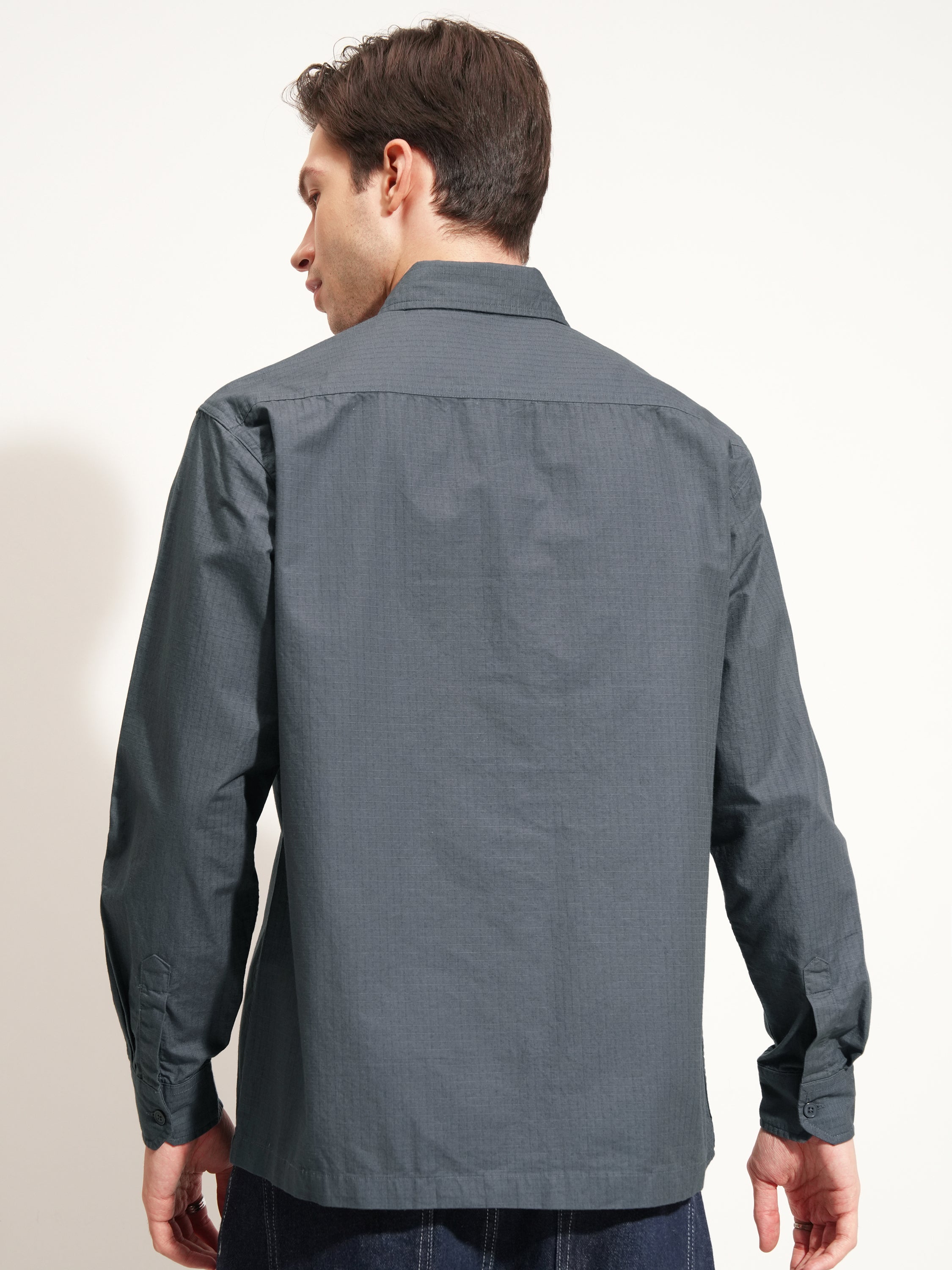 Highlander Men Blue Checked Oversized Fit Casual Shirt - Blue - Image 5