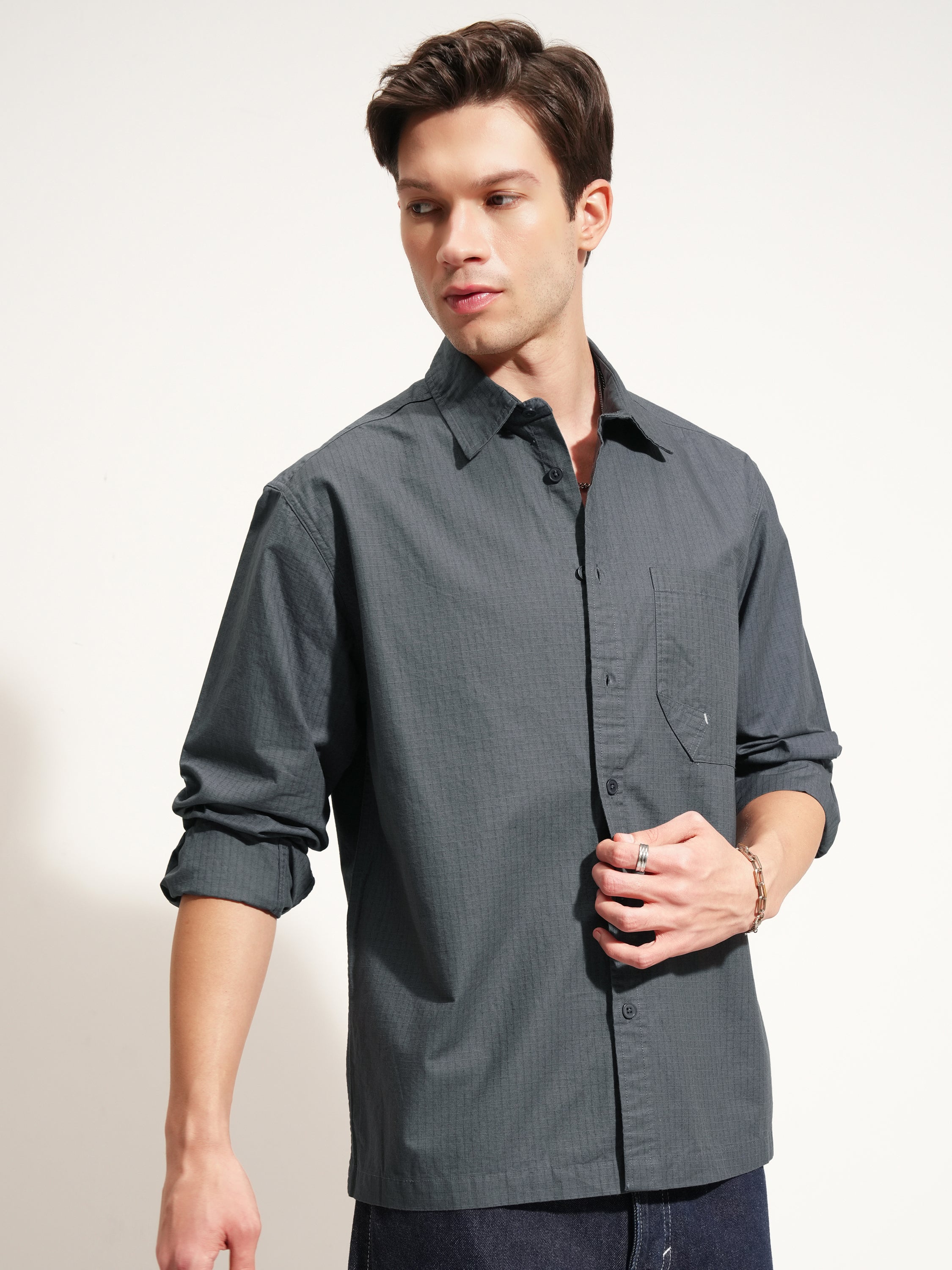 Highlander Men Blue Checked Oversized Fit Casual Shirt - Blue - Image 10