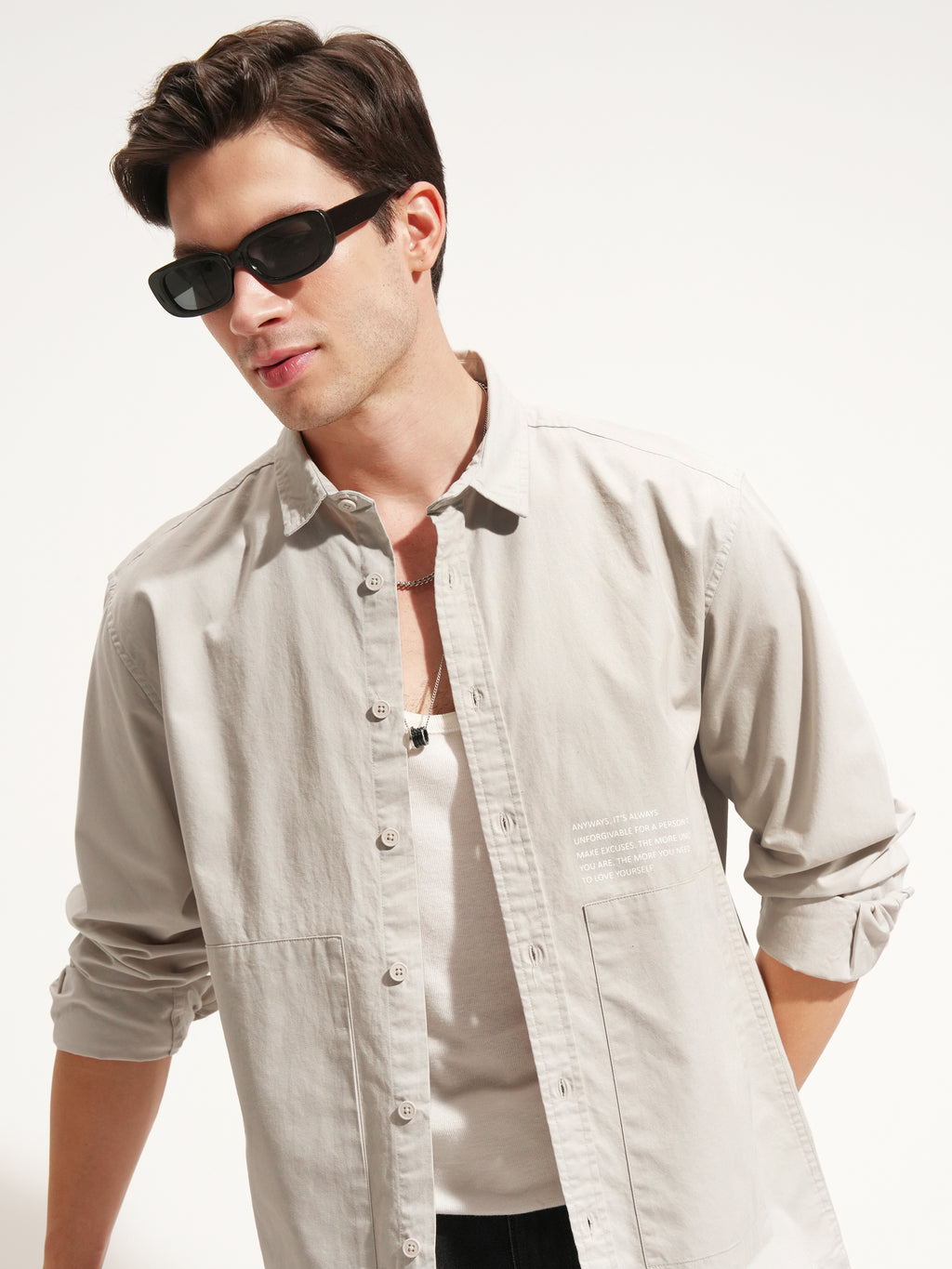 Highlander Men Grey Printed Oversized Fit Casual Shirt - Grey - Image 1