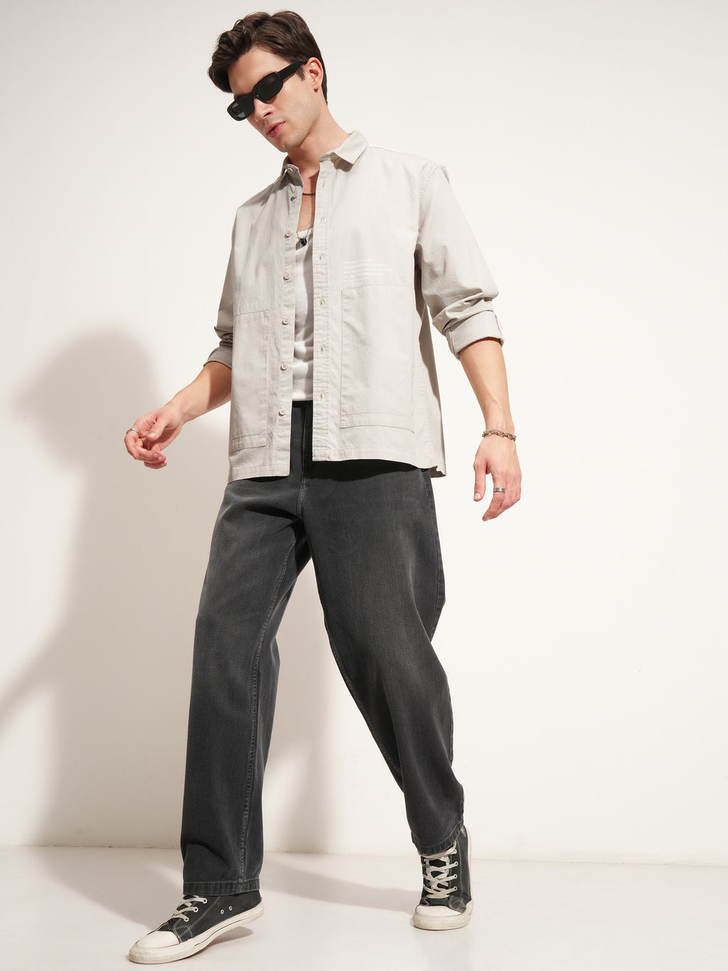 Highlander Men Grey Printed Oversized Fit Casual Shirt - Grey - Image 2