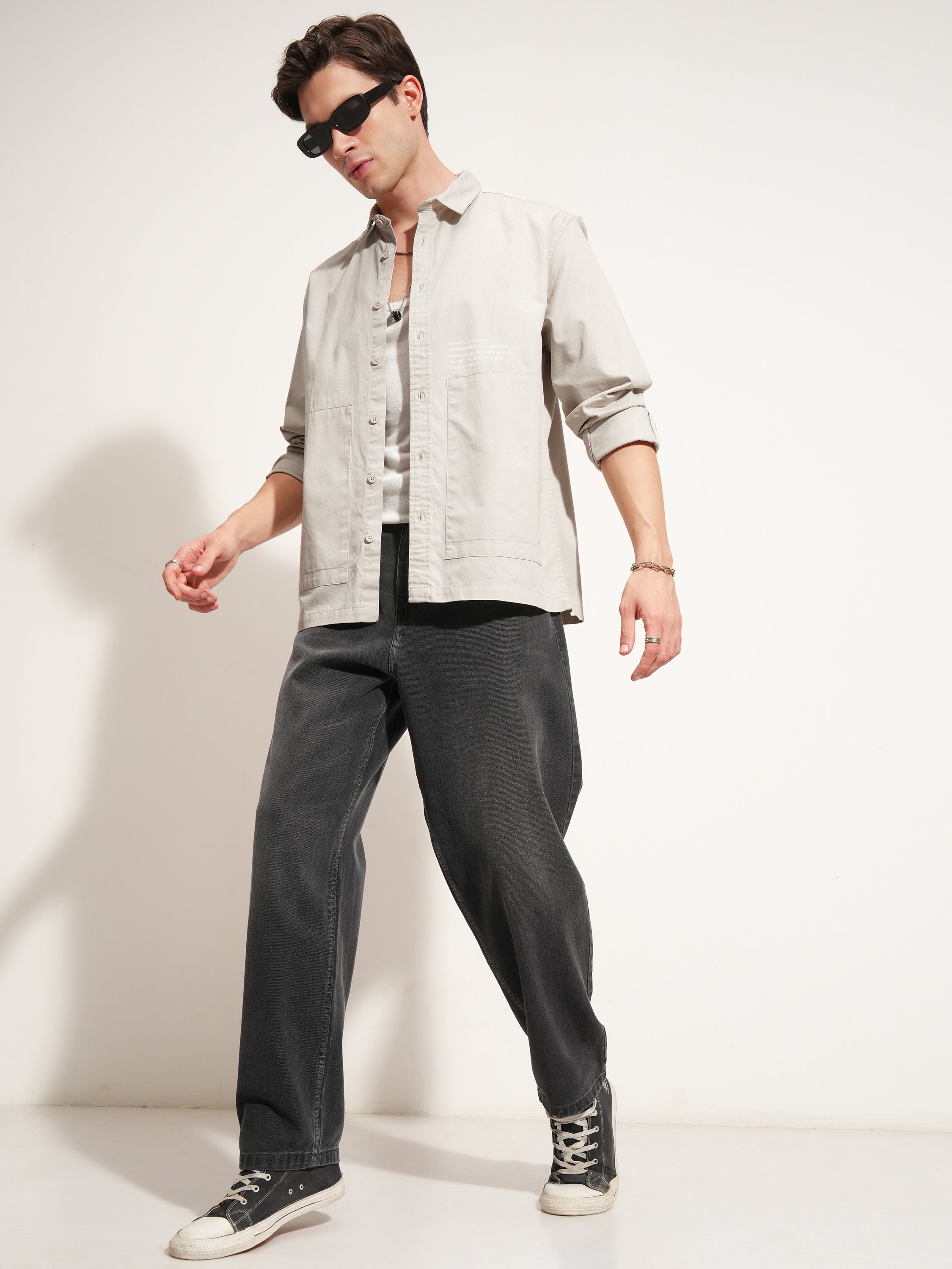 Highlander Men Grey Printed Oversized Fit Casual Shirt - Grey - Image 2