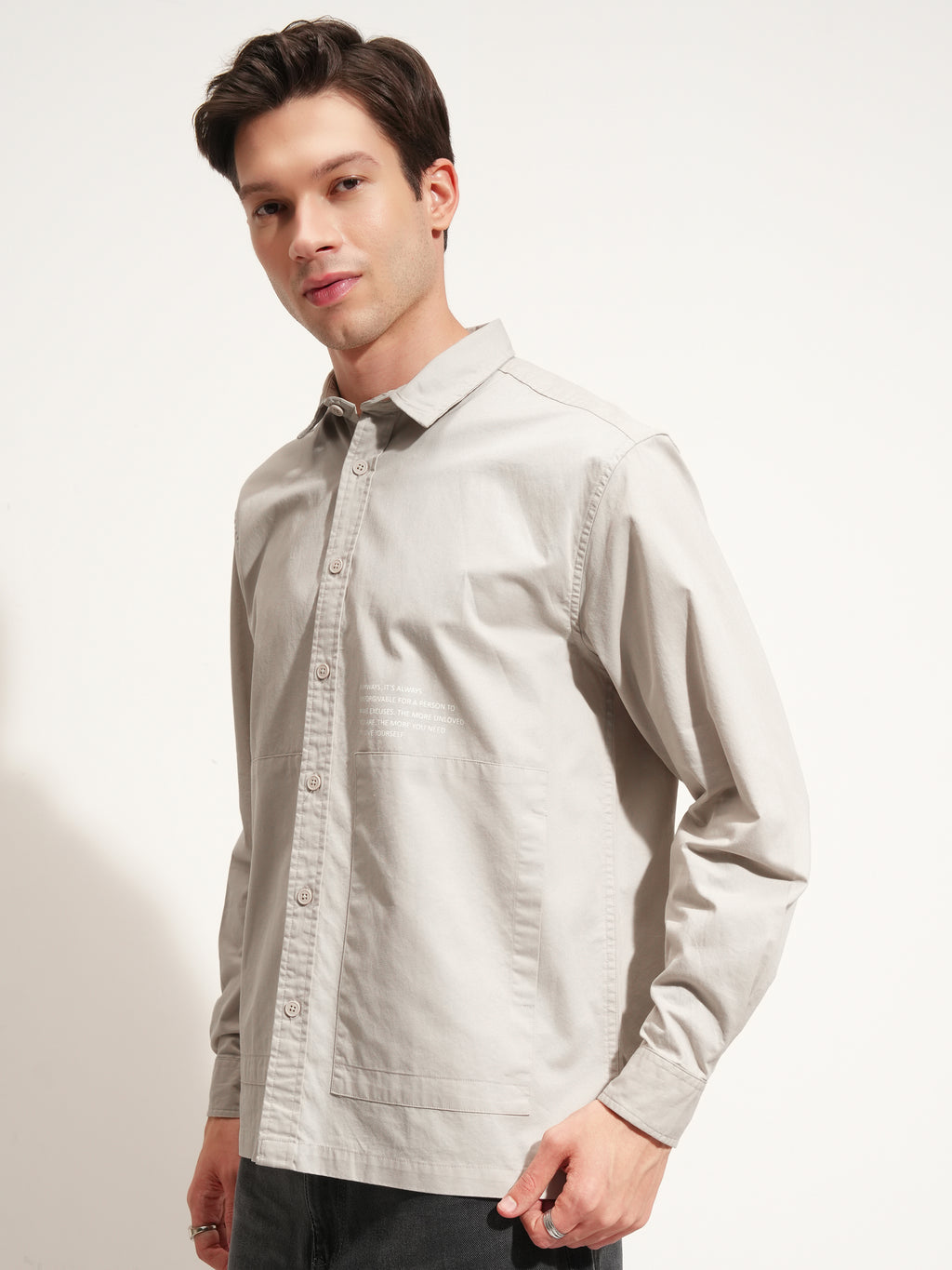 Highlander Men Grey Printed Oversized Fit Casual Shirt - Grey - Image 4