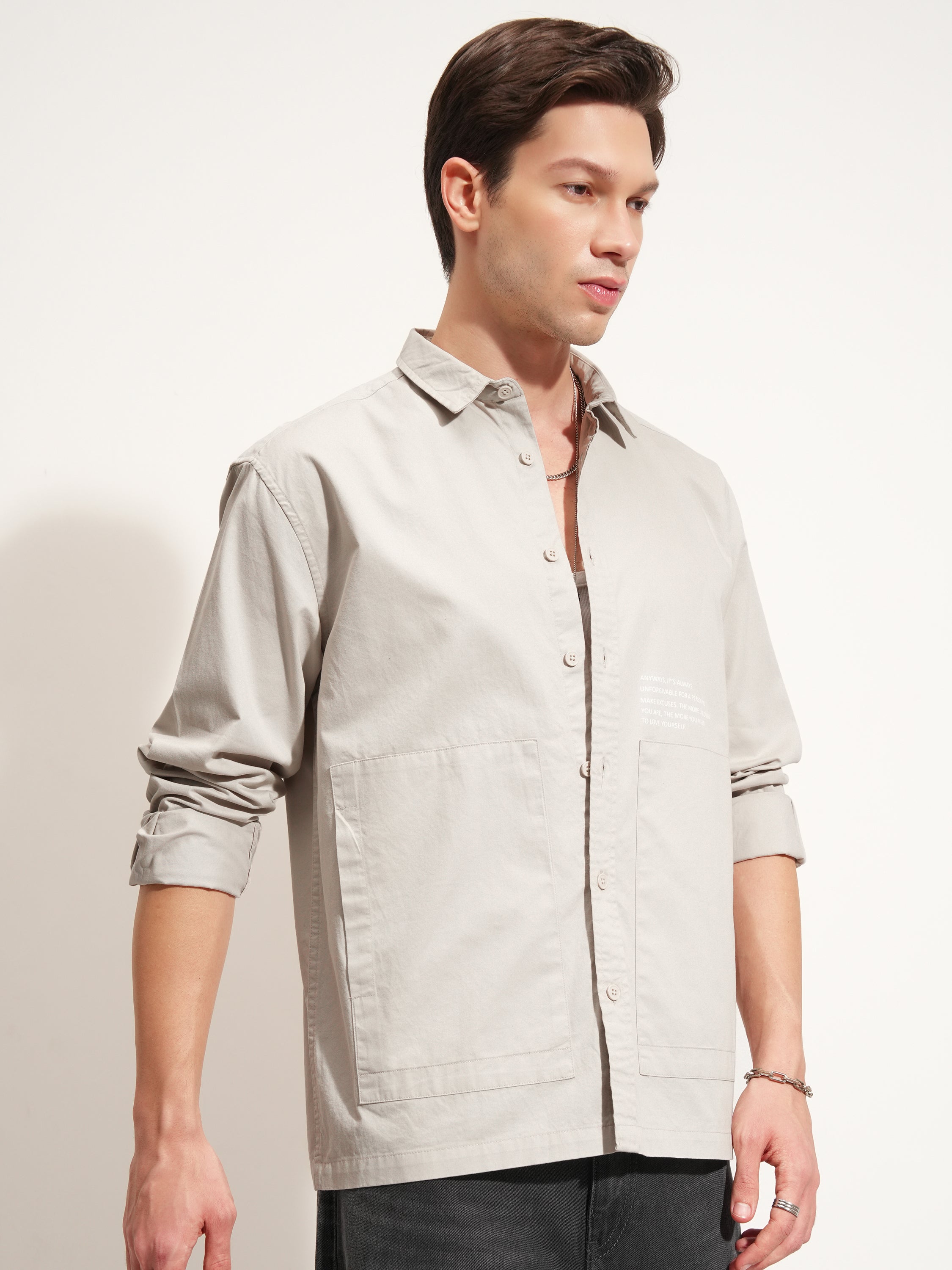 Highlander Men Grey Printed Oversized Fit Casual Shirt - Grey - Image 6