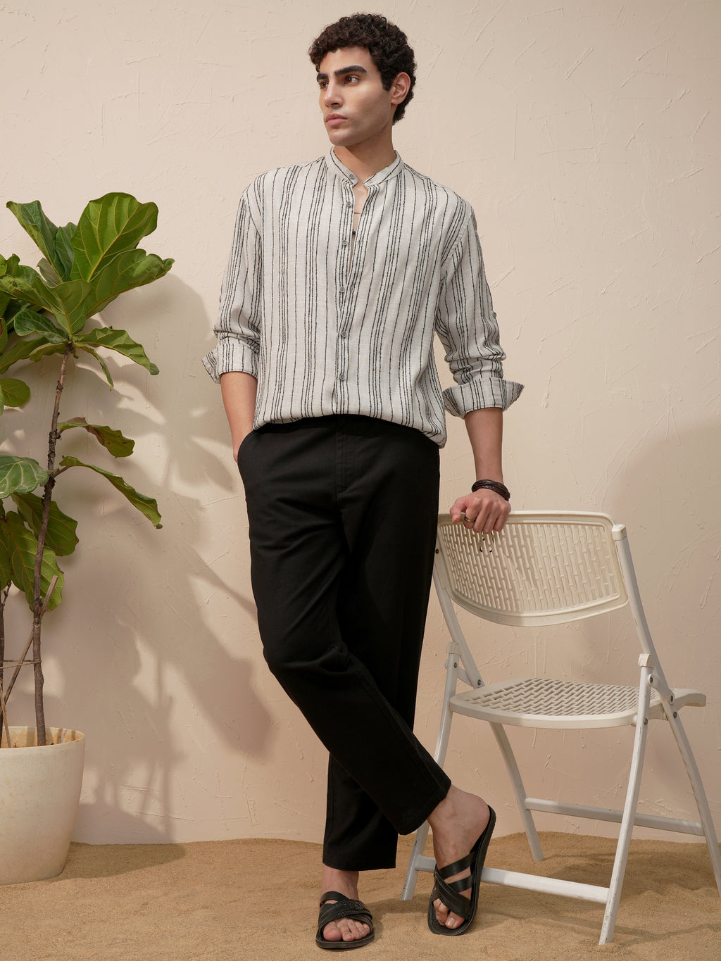 Highlander Men Grey Striped Relaxed Fit Casual Shirt - Grey - Image 2