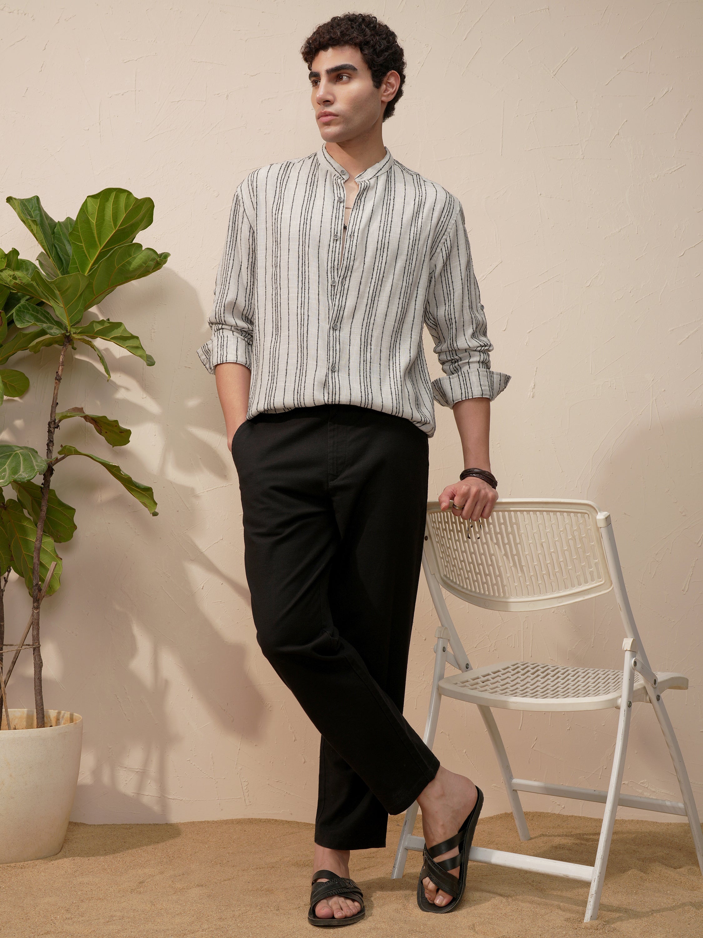 Highlander Men Grey Striped Relaxed Fit Casual Shirt - Grey - Image 2