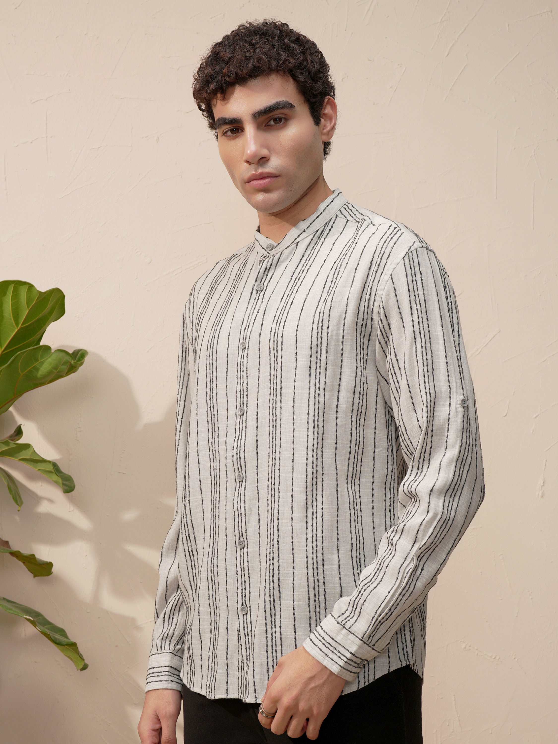 Highlander Men Grey Striped Relaxed Fit Casual Shirt - Grey - Image 4