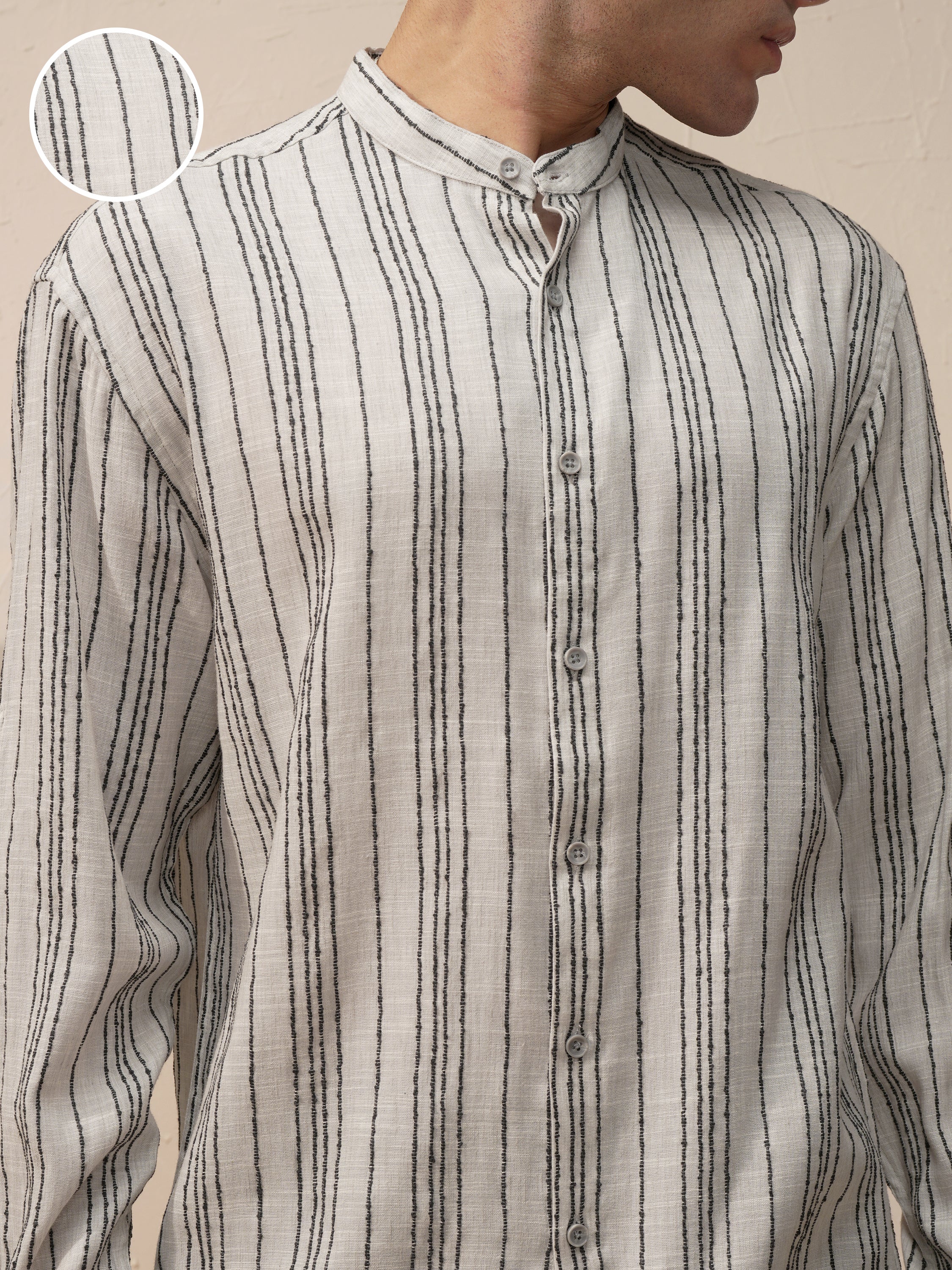 Highlander Men Grey Striped Relaxed Fit Casual Shirt - Grey - Image 5
