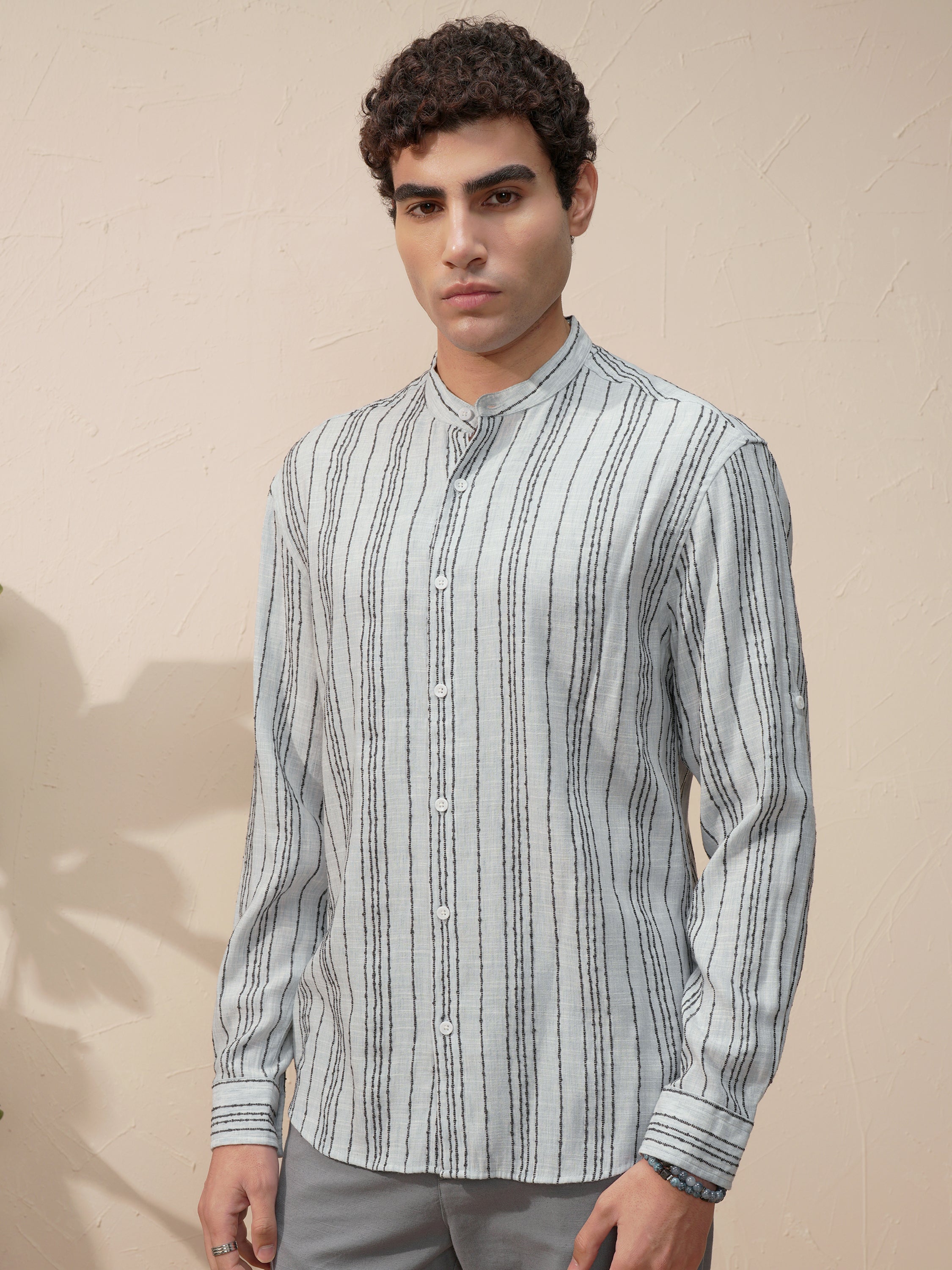 Highlander Men Blue Striped Relaxed Fit Casual Shirt - Blue - Image 4