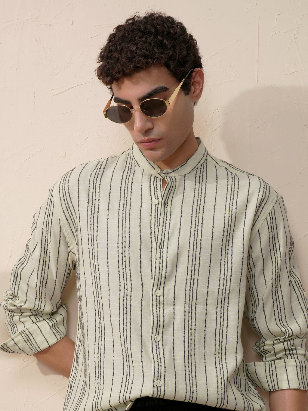 Highlander Men Green Striped Relaxed Fit Casual Shirt - Green - Image 1