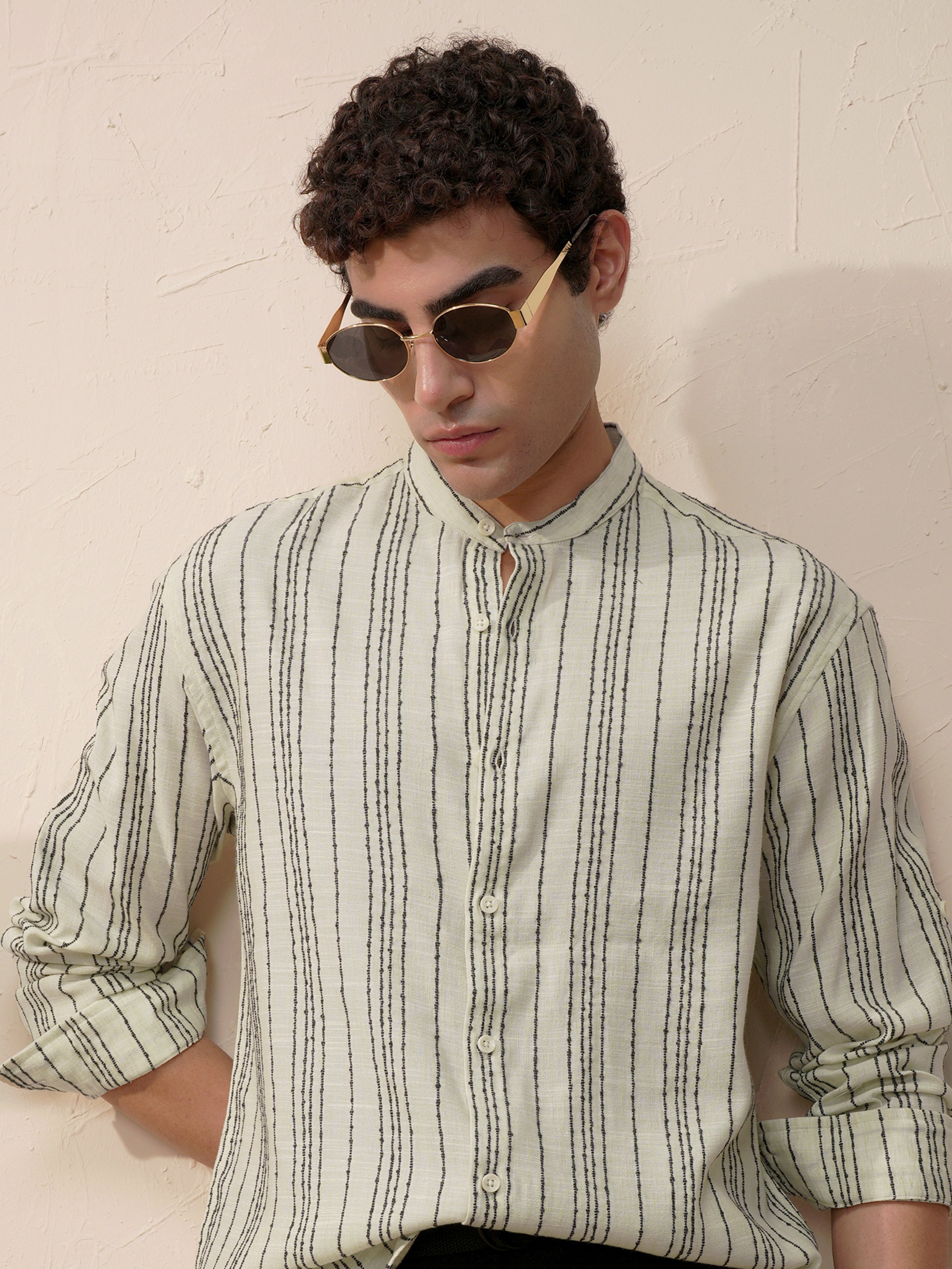 Highlander Men Green Striped Relaxed Fit Casual Shirt - Green - Image 1