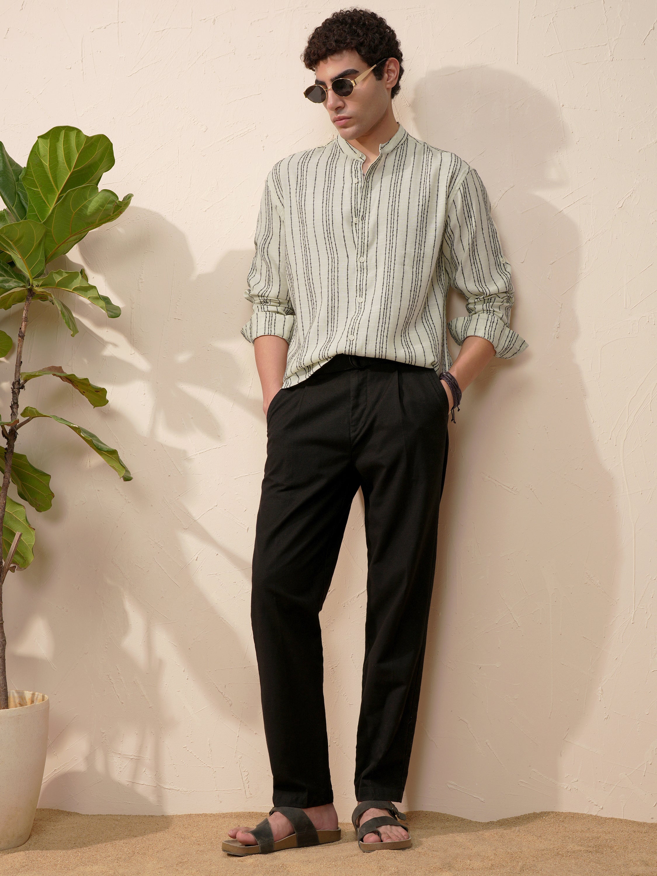Highlander Men Green Striped Relaxed Fit Casual Shirt - Green - Image 2
