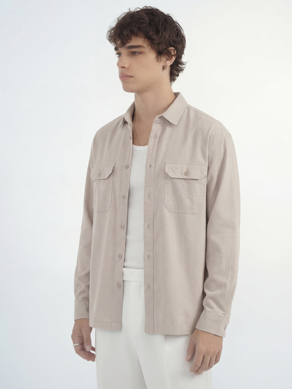 Highlander Men Cream Solid Relaxed Fit Casual Shirt - Cream - Image 4