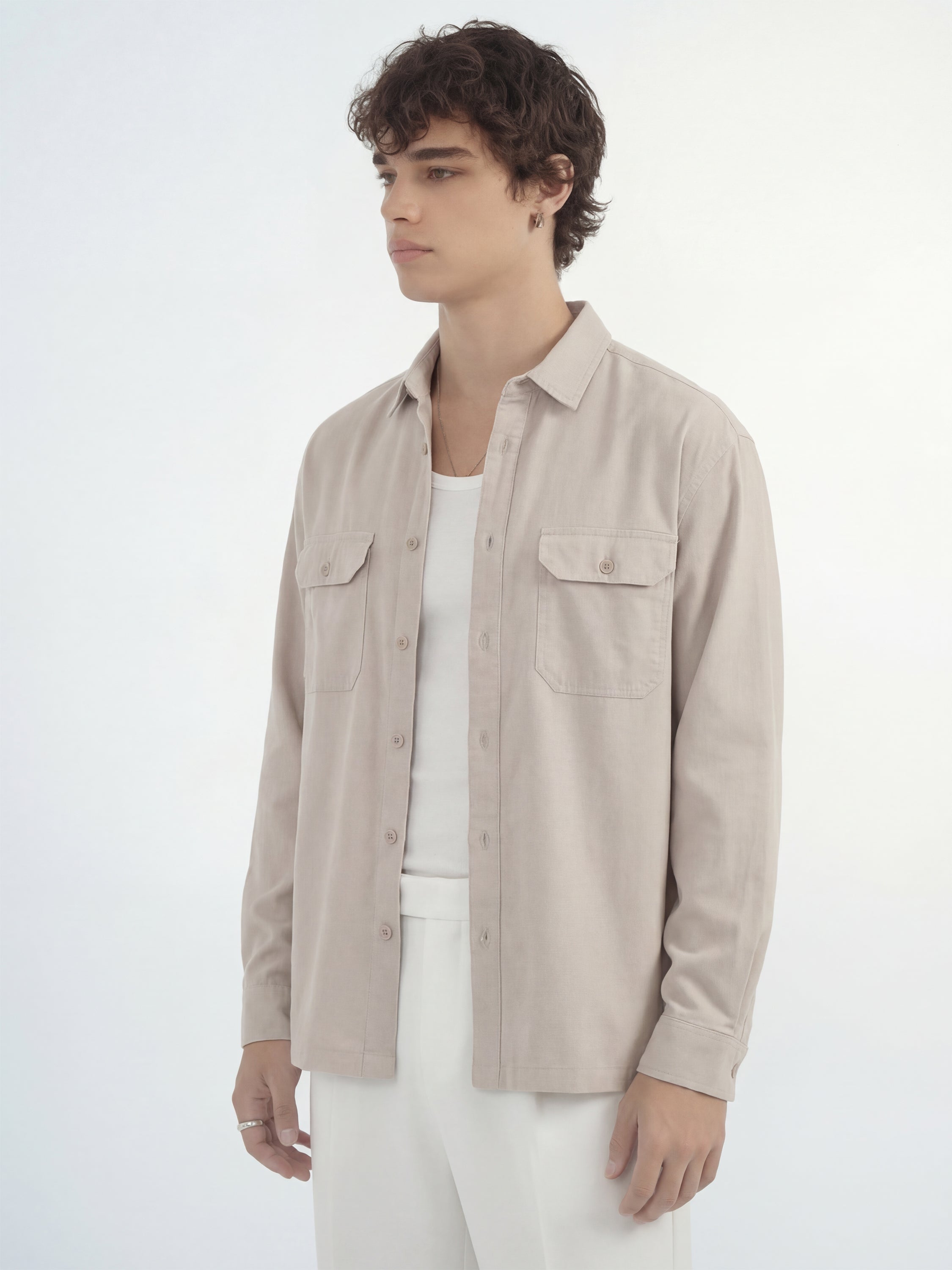 Highlander Men Cream Solid Relaxed Fit Casual Shirt - Cream - Image 4