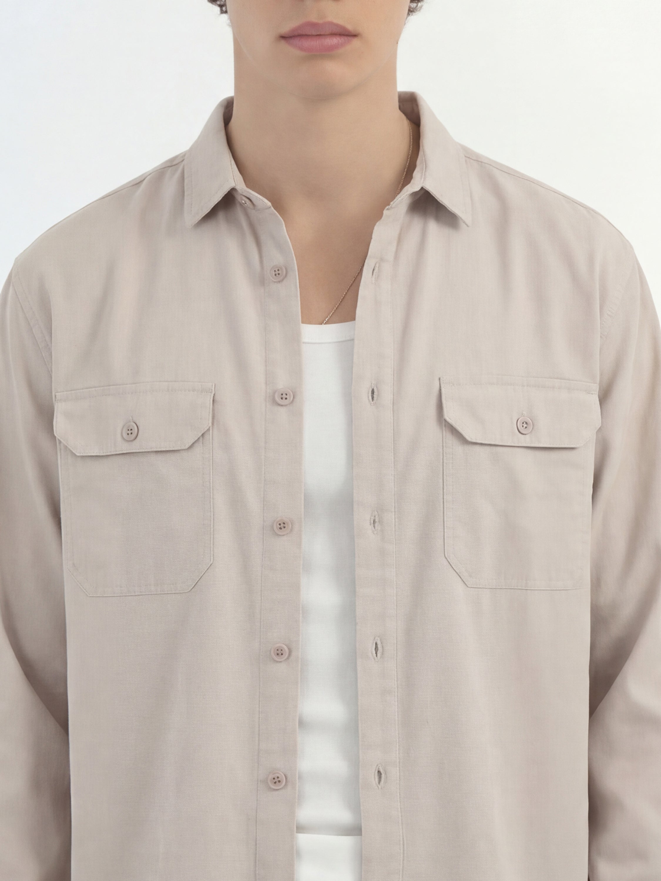 Highlander Men Cream Solid Relaxed Fit Casual Shirt - Cream - Image 5