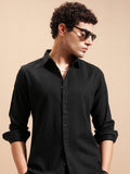 Highlander Men Black Self Design Slim Fit Casual Shirt - Black - Image 1