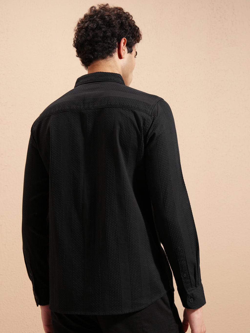 Highlander Men Black Self Design Slim Fit Casual Shirt - Black - Image 3