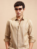 Highlander Men Beige Self Design Slim Fit Casual Shirt - Beige - Image 1
