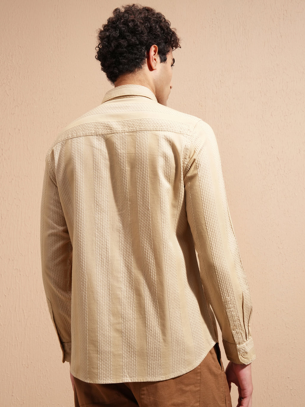 Highlander Men Beige Self Design Slim Fit Casual Shirt - Beige - Image 3
