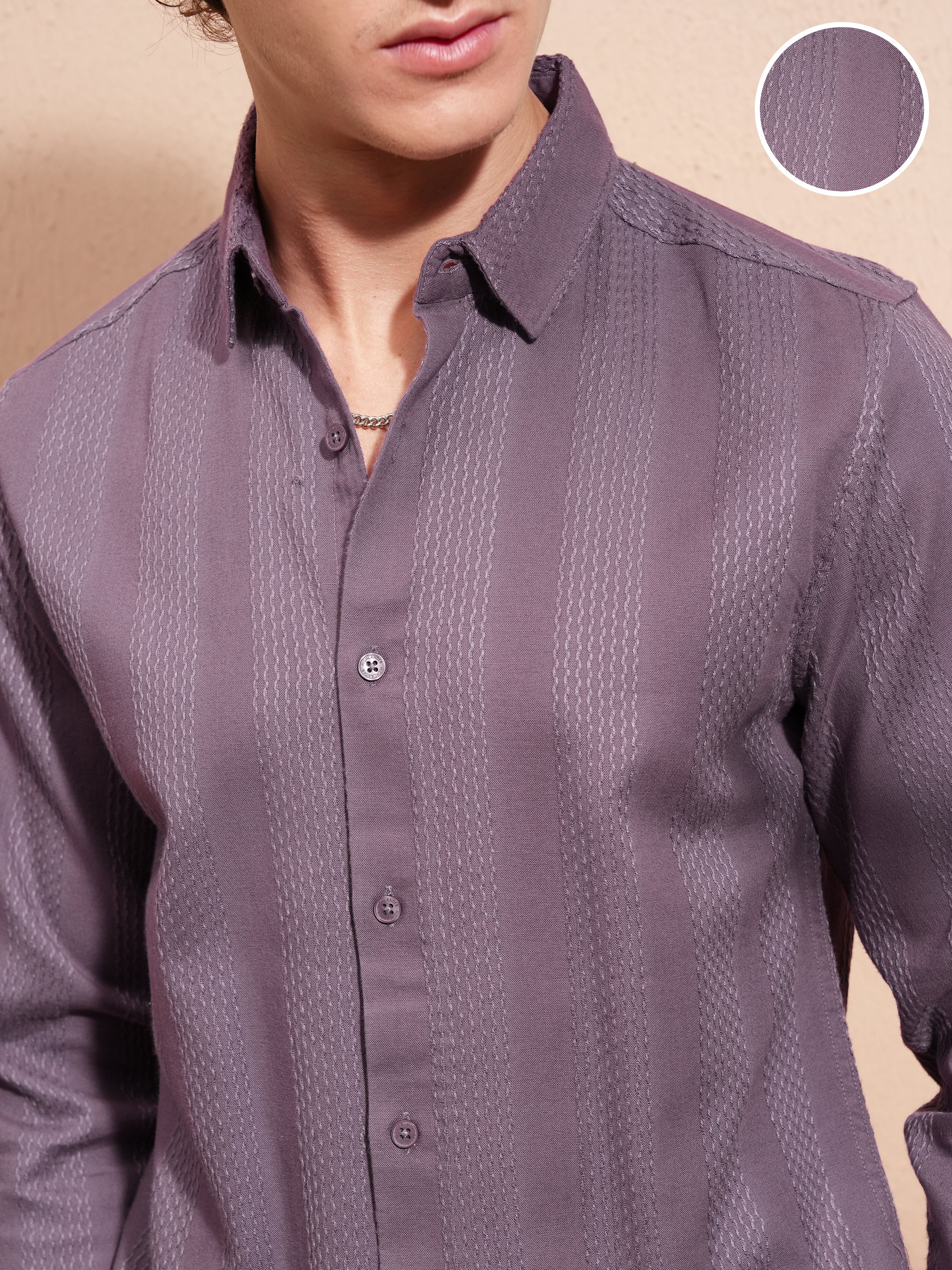 Highlander Men Purple Striped Slim Fit Casual Shirt - Purple - Image 5