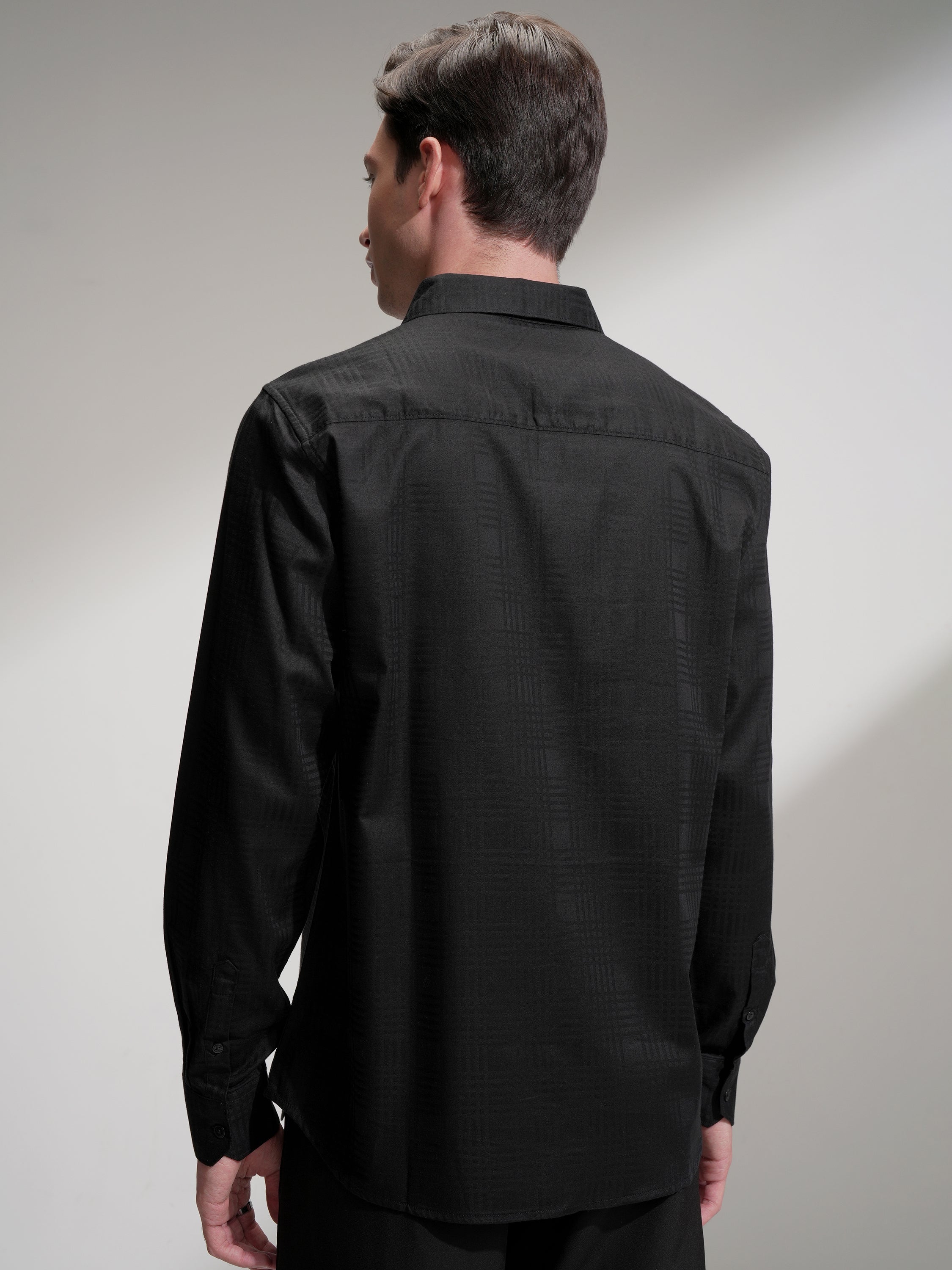 Highlander Men Black Self Design Slim Fit Casual Shirt - Black - Image 3