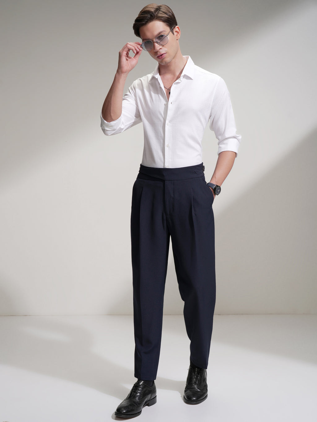 Highlander Men White Self Design Slim Fit Casual Shirt - White - Image 2