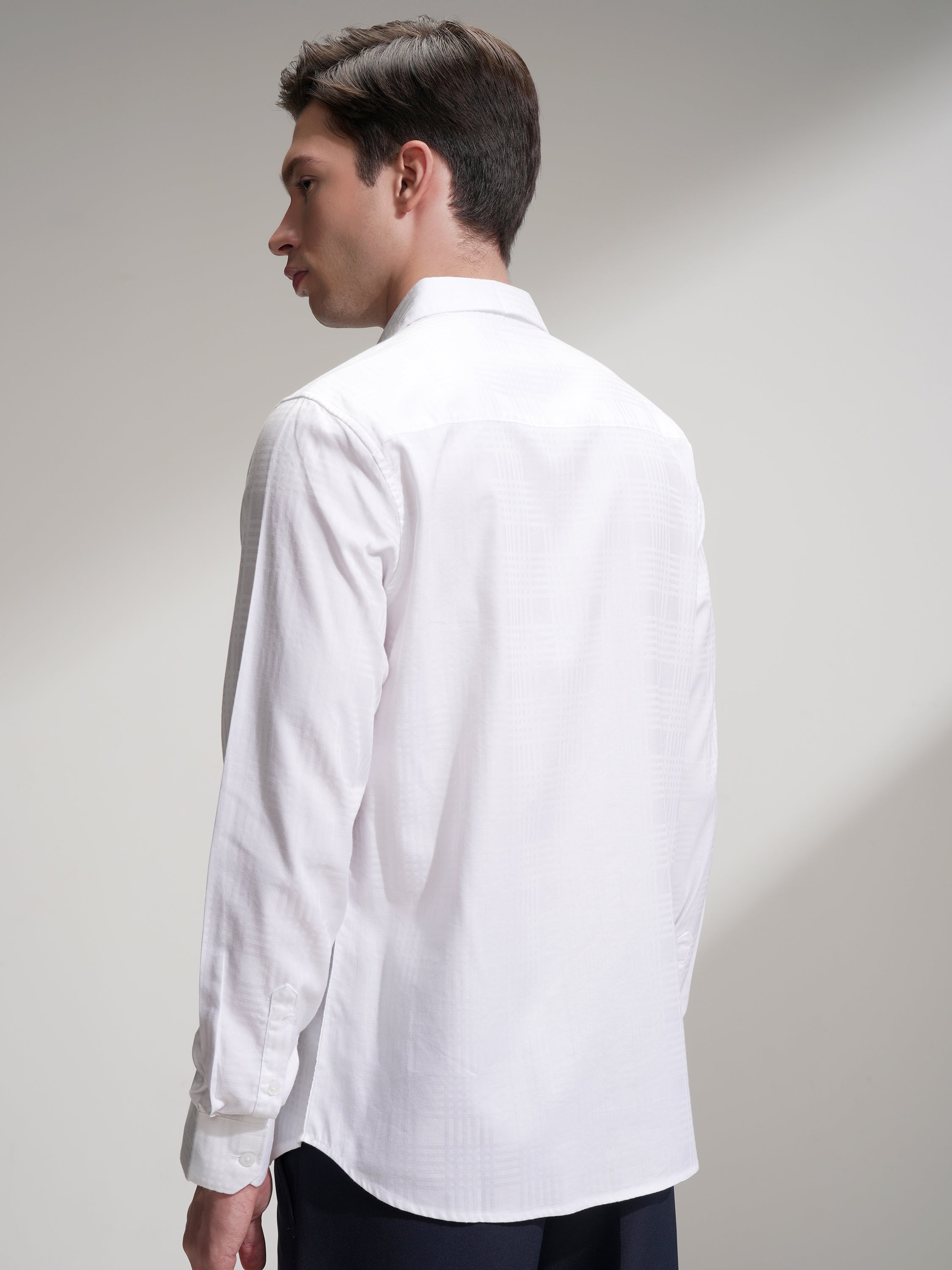 Highlander Men White Self Design Slim Fit Casual Shirt - White - Image 3