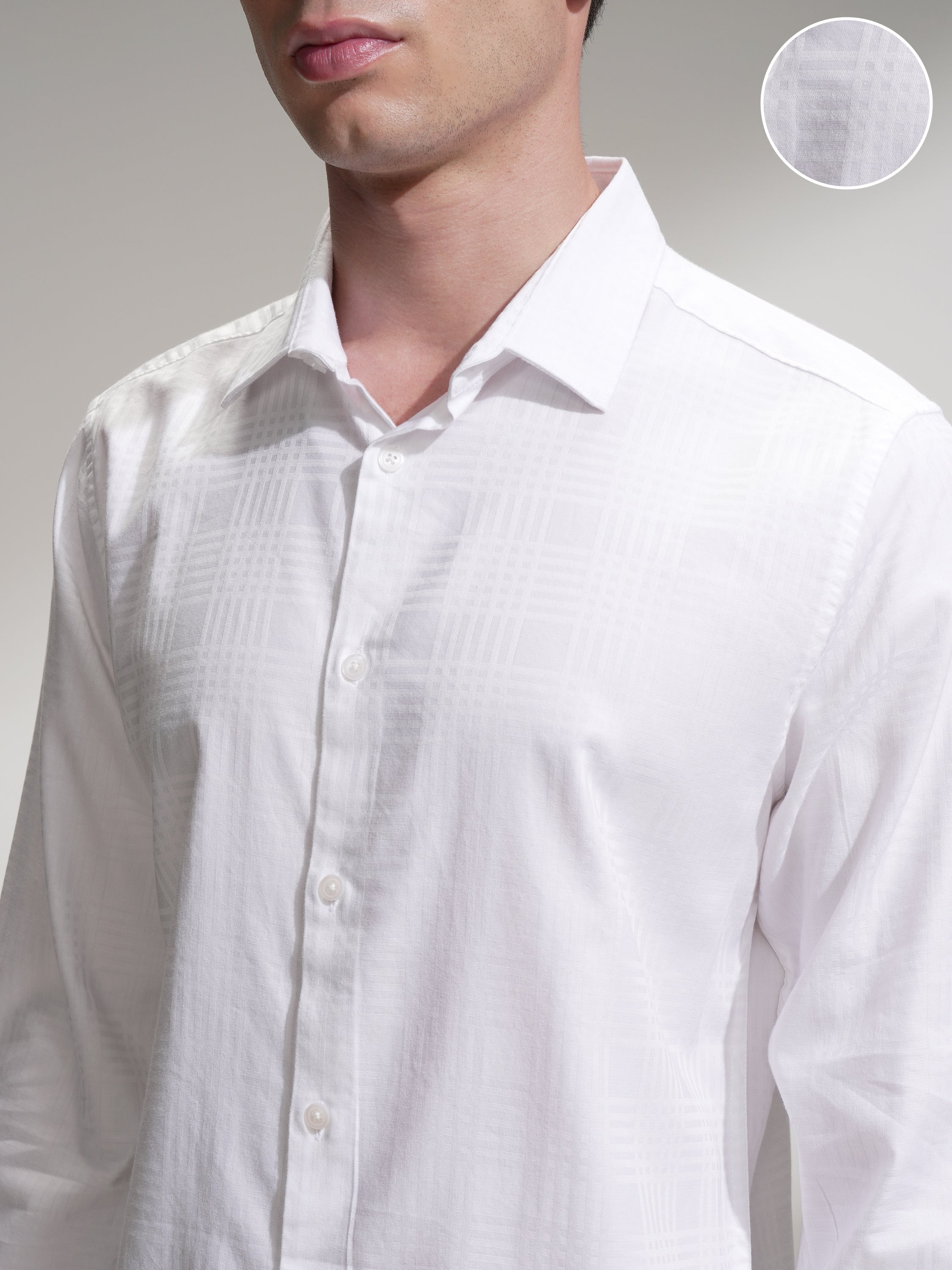 Highlander Men White Self Design Slim Fit Casual Shirt - White - Image 5