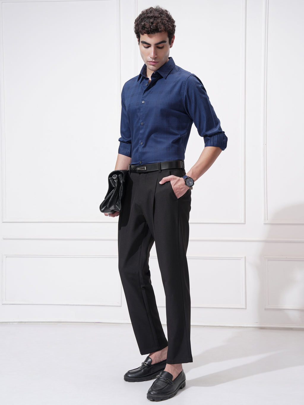 Highlander Men Blue Self Design Slim Fit Casual Shirt - Blue - Image 2