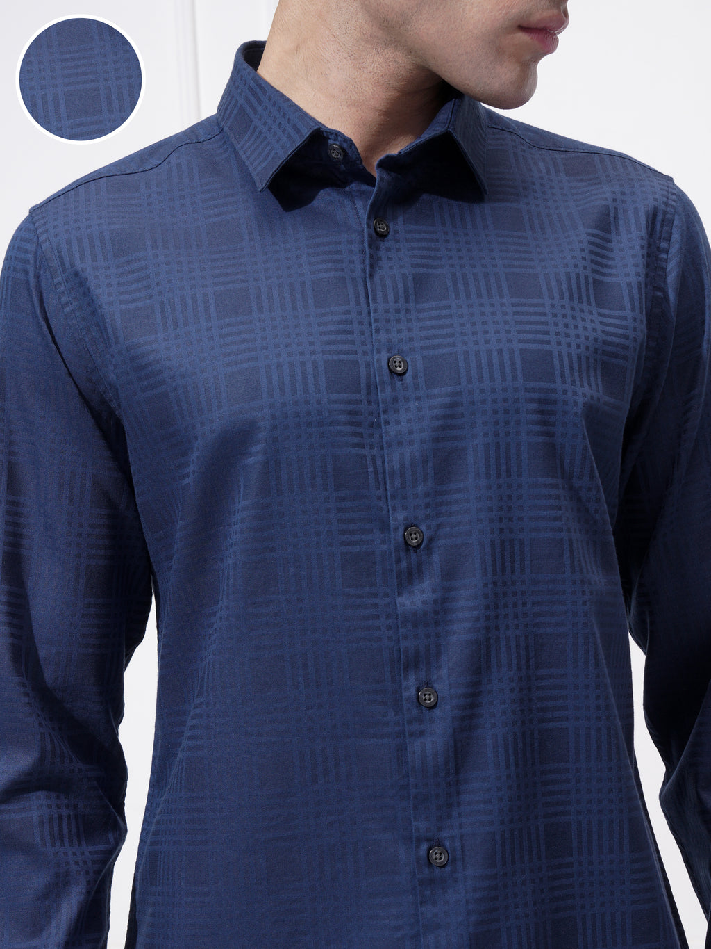 Highlander Men Blue Self Design Slim Fit Casual Shirt - Blue - Image 5