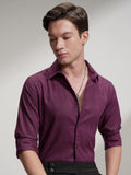 Highlander Men Burgundy Self Design Slim Fit Casual Shirt - Burgundy - Image 1