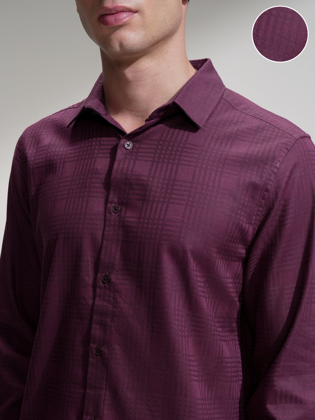 Highlander Men Burgundy Self Design Slim Fit Casual Shirt - Burgundy - Image 5