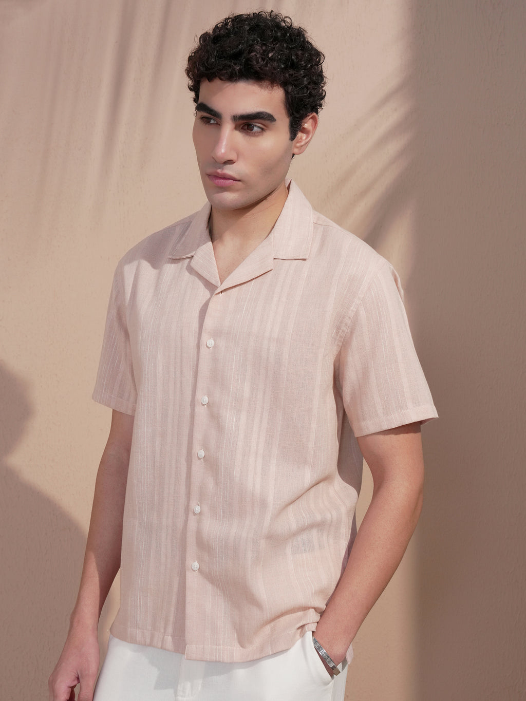Highlander Men Pink Self Design Relaxed Fit Casual Shirt - Pink - Image 4