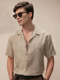 Highlander Men Khaki Striped Relaxed Fit Casual Shirt - Khaki - Image 1