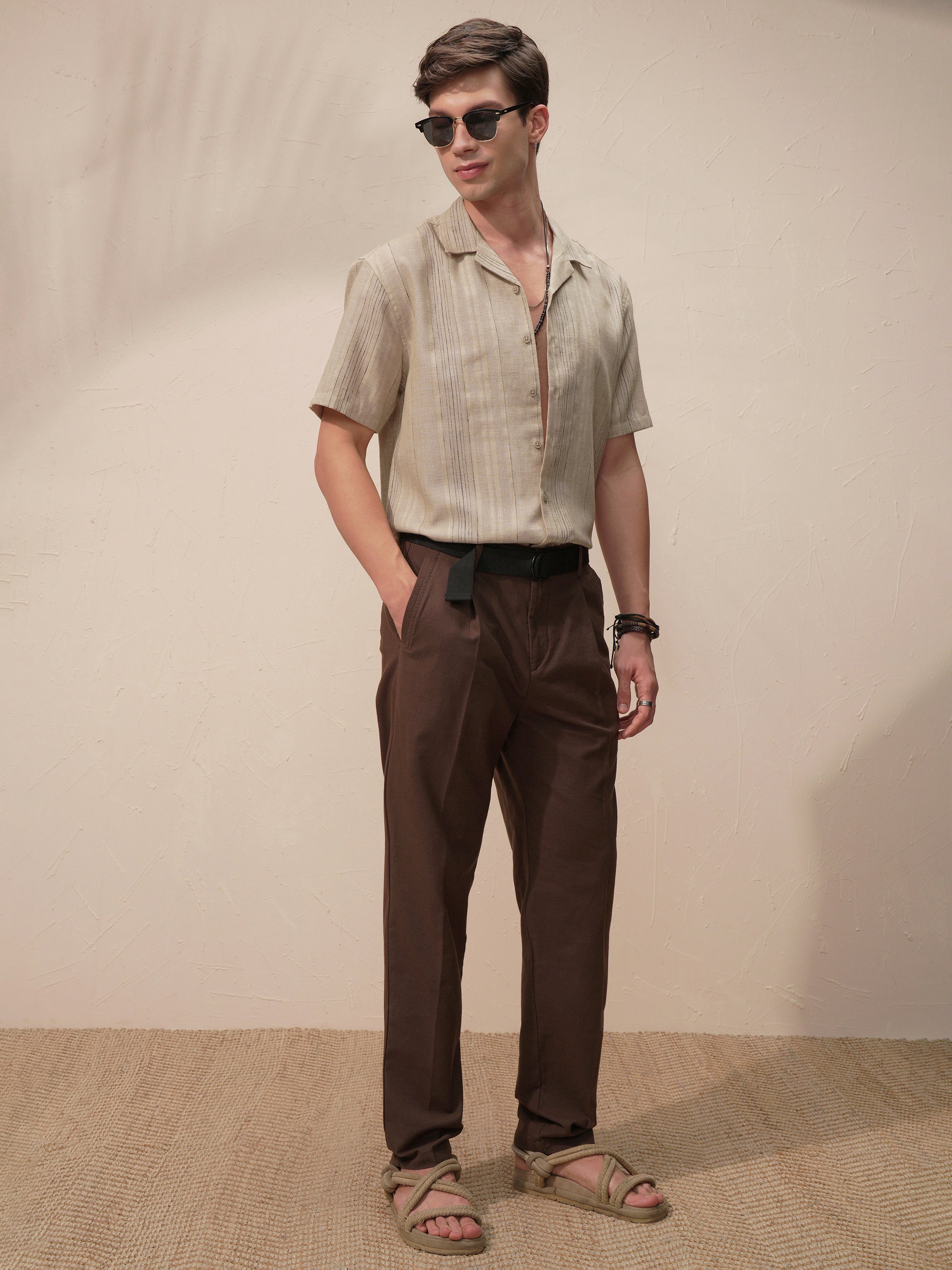 Highlander Men Khaki Striped Relaxed Fit Casual Shirt - Khaki - Image 2